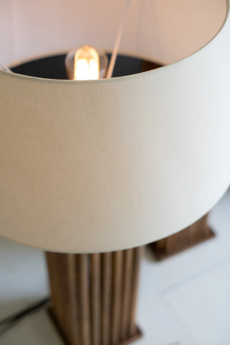 Wooden Spindles Table Lamp Base W Fabric Lamp Shade By Kalalou - Image 2