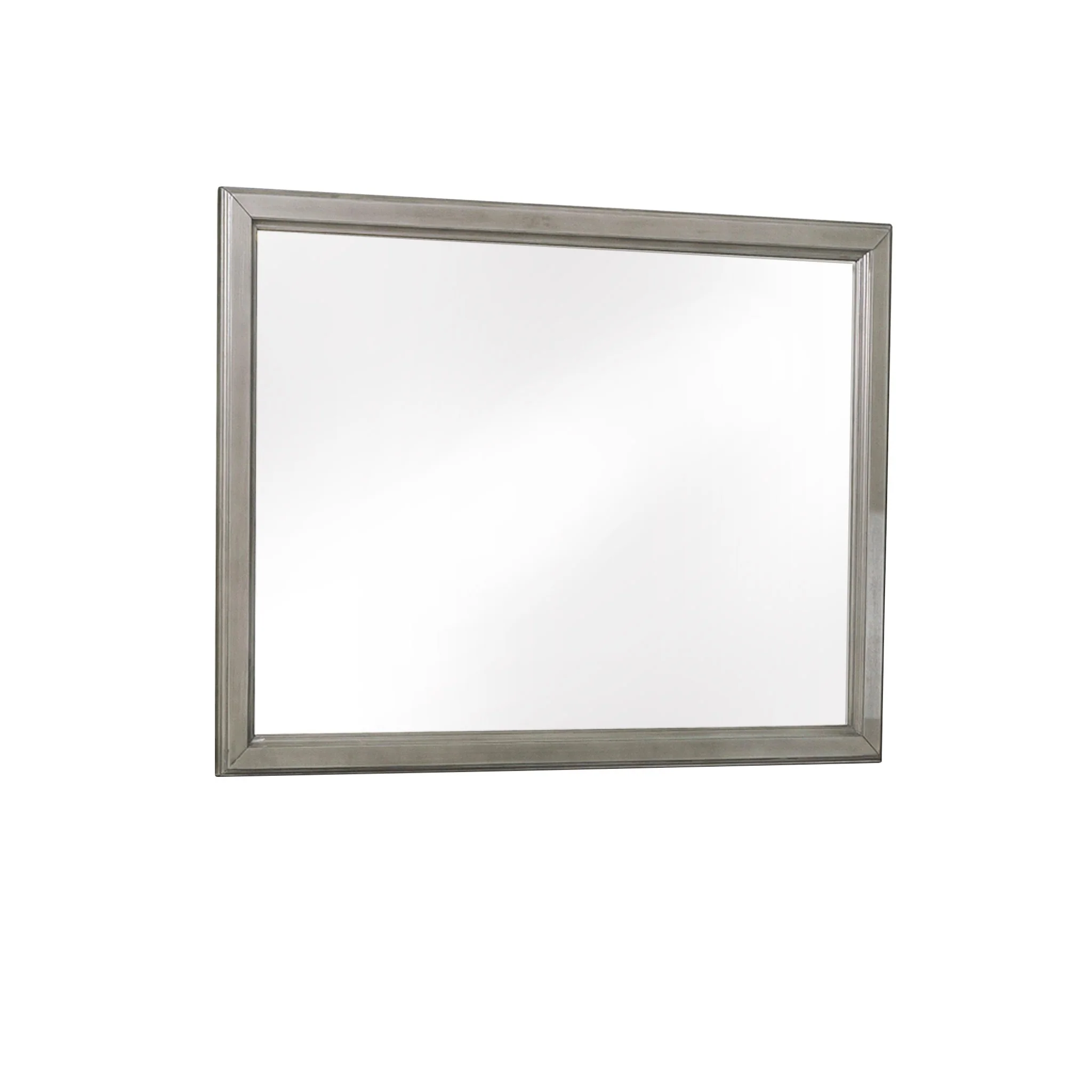 Wooden Square Mirror with Molded Details and Dual Texture, Gray By Benzara - Image 4