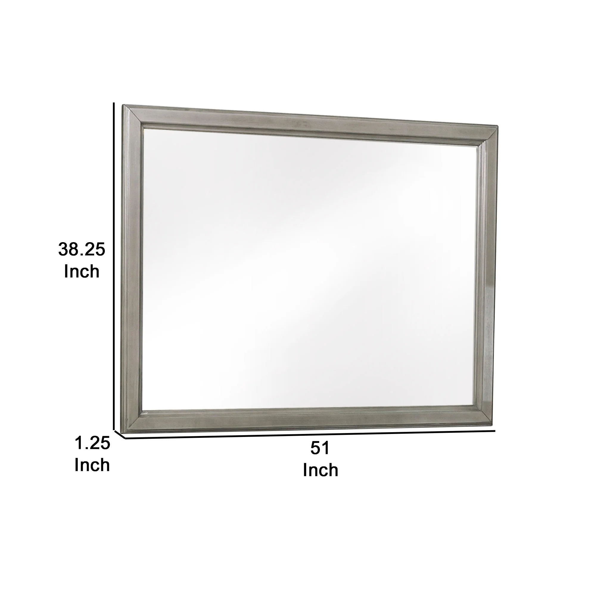 Wooden Square Mirror with Molded Details and Dual Texture, Gray By Benzara - Image 5