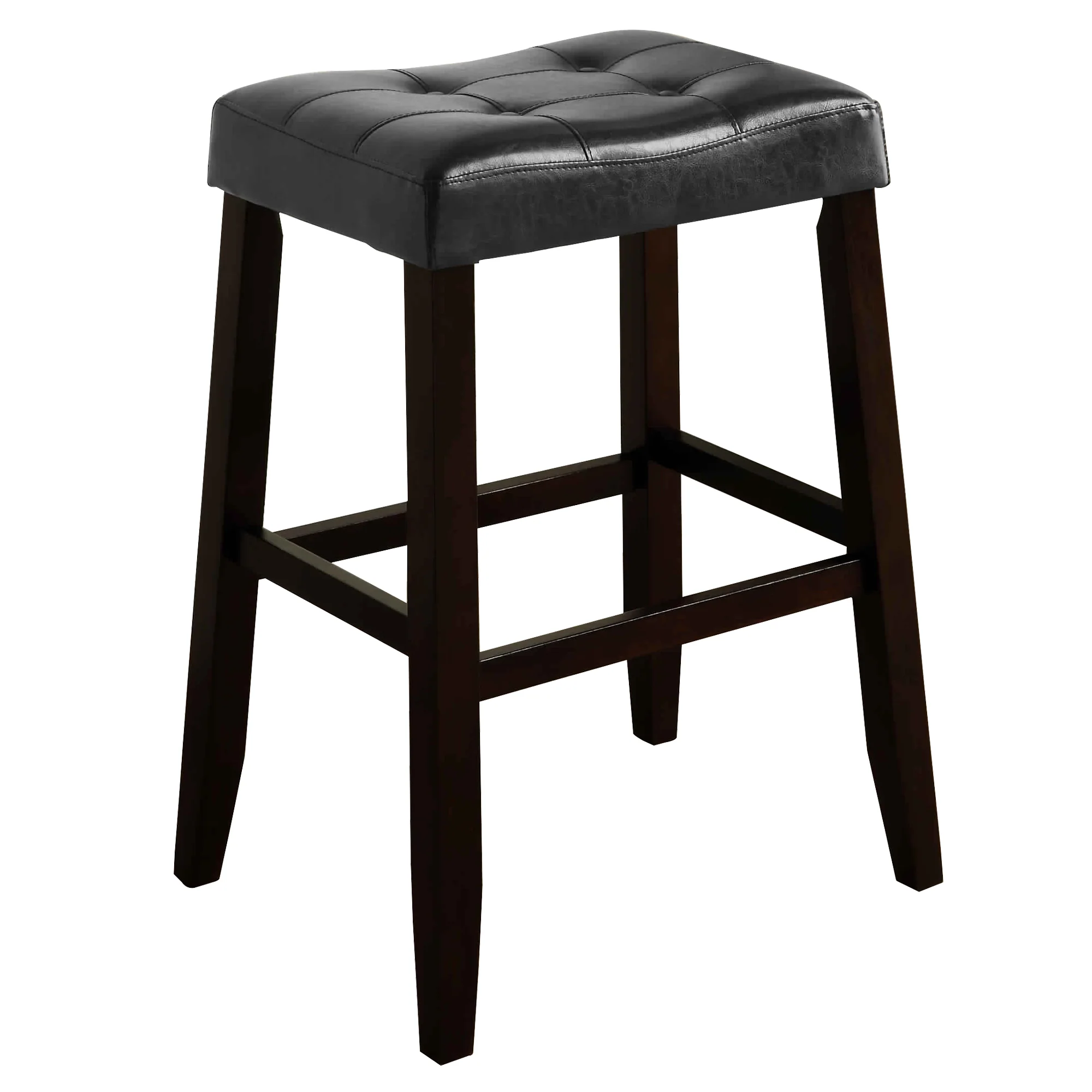 Wooden Stool With Saddle Seat And Button Tufting Set Of 2 Black And Brown By Benzara - Image 2
