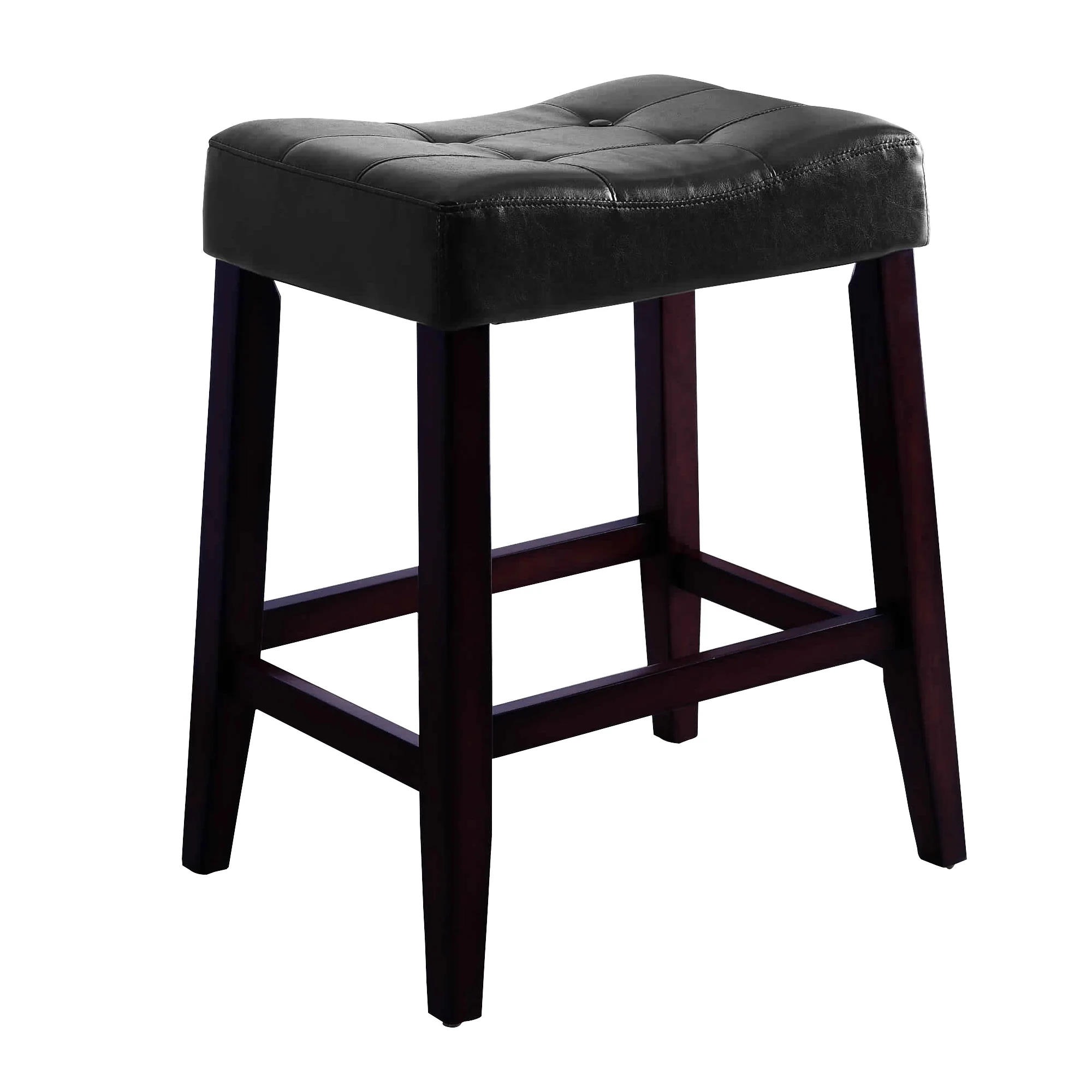 Wooden Stools With Saddle Seat And Button Tufts Set Of 2 Black And Brown By Benzara - Image 3