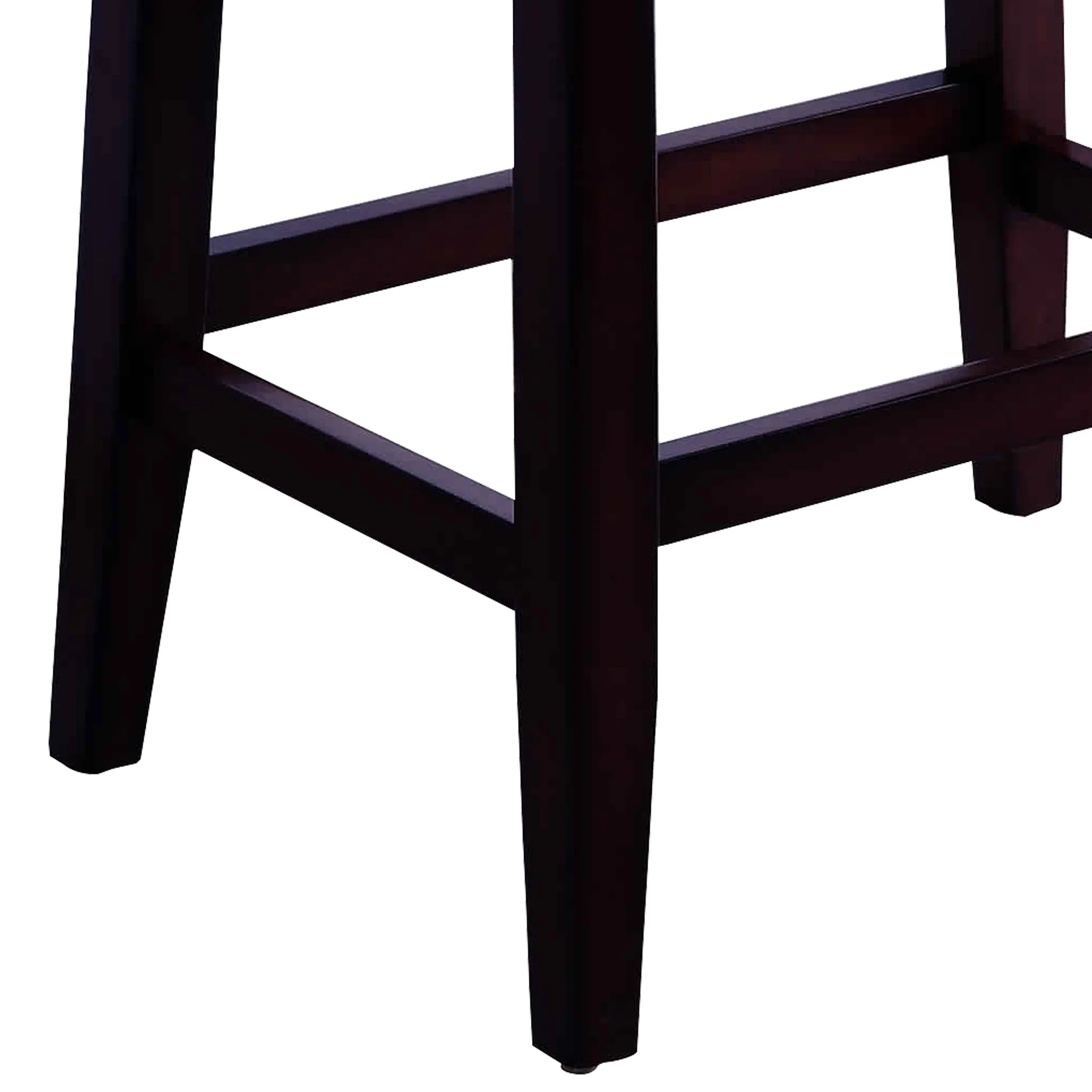 Wooden Stools With Saddle Seat And Button Tufts Set Of 2 Black And Brown By Benzara - Image 4