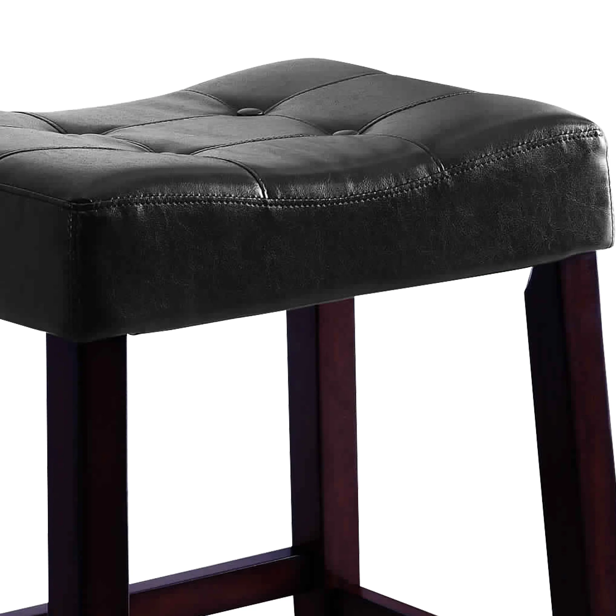 Wooden Stools With Saddle Seat And Button Tufts Set Of 2 Black And Brown By Benzara - Image 5