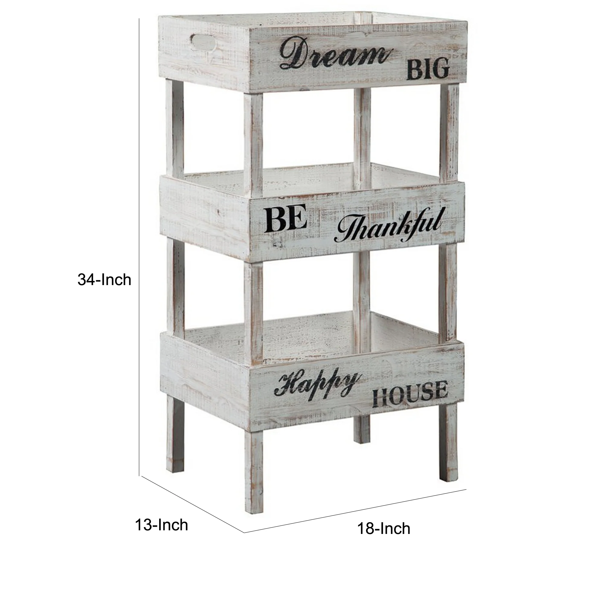 Wooden Storage Shelf With 3 Open Cases And Cut Out Handle Antique White By Benzara - Image 2