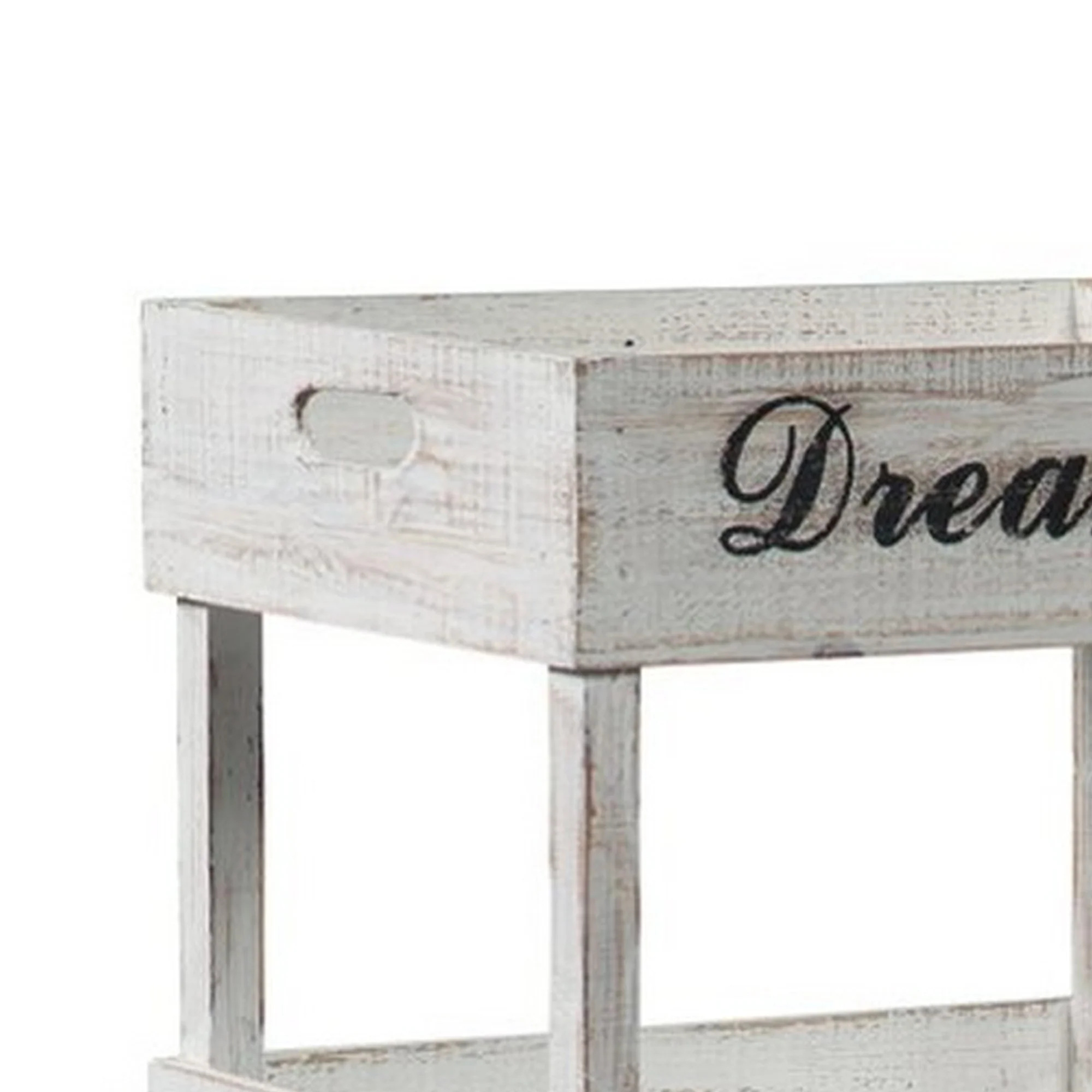 Wooden Storage Shelf With 3 Open Cases And Cut Out Handle Antique White By Benzara - Image 5
