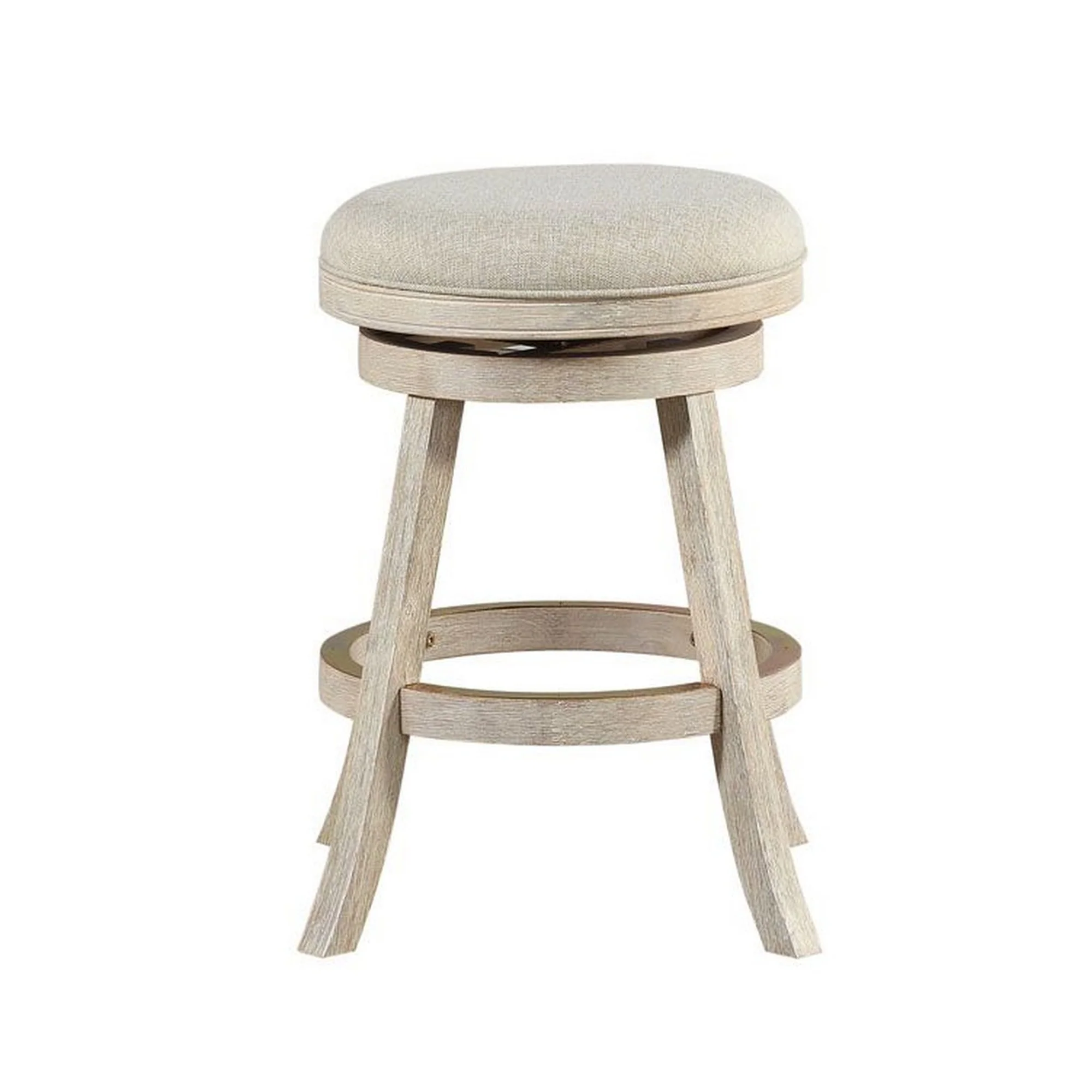 Wooden Swivel Counter Stool with Round Fabric Seat, Gray By Benzara - Image 3