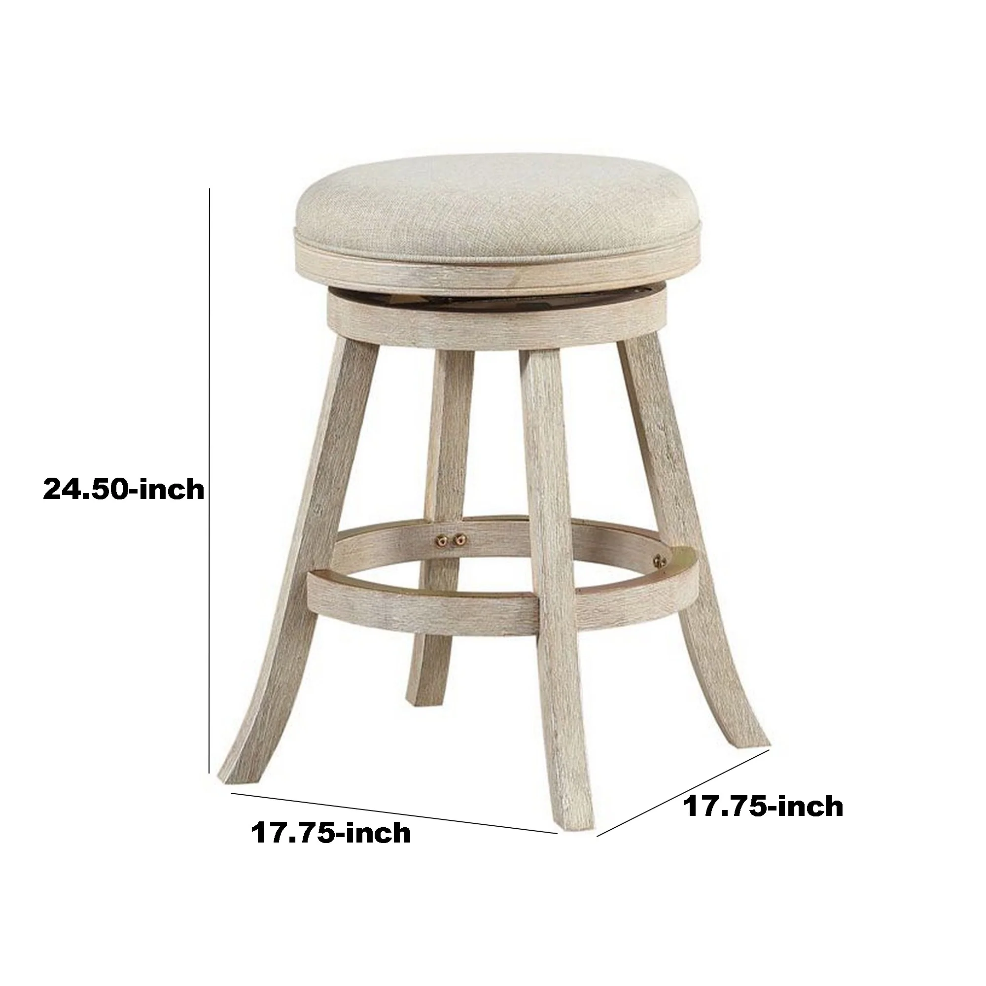 Wooden Swivel Counter Stool with Round Fabric Seat, Gray By Benzara - Image 4
