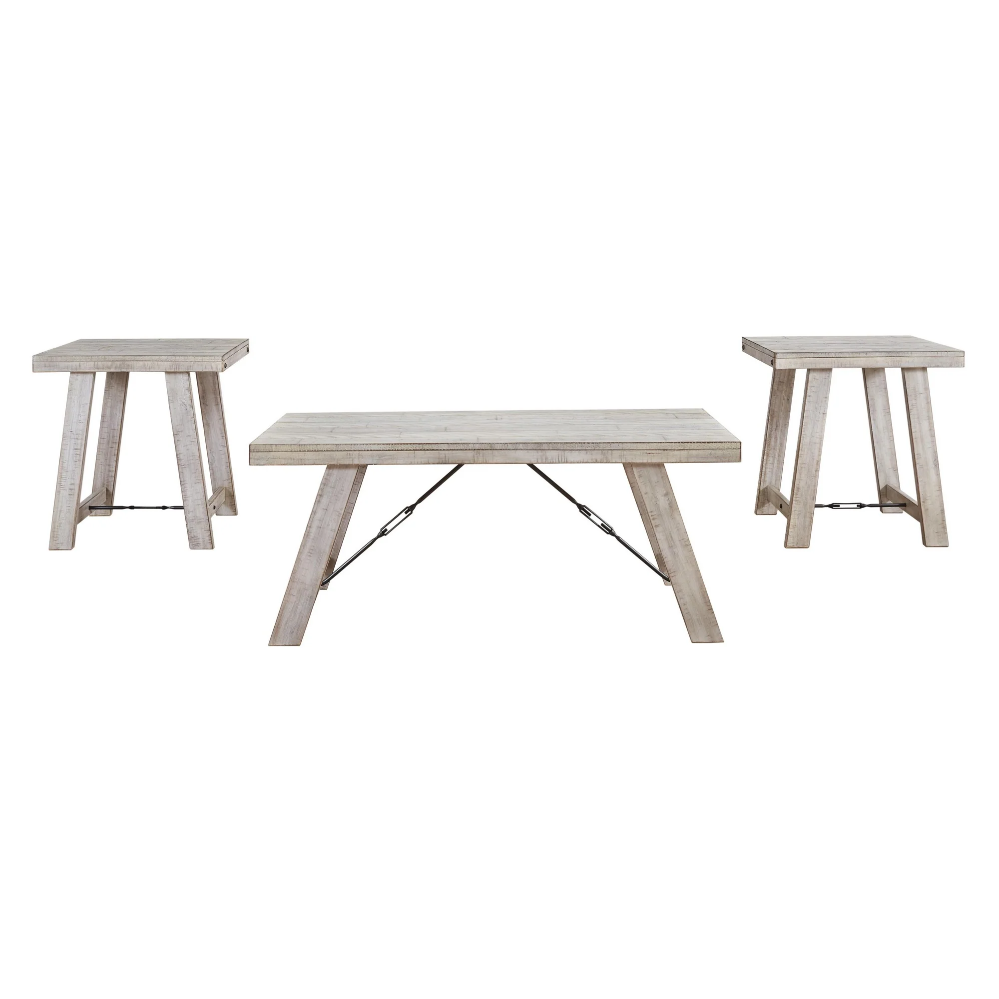 Wooden Table Set with Canted Legs and Tension Bars, Washed White By Benzara - Image 2