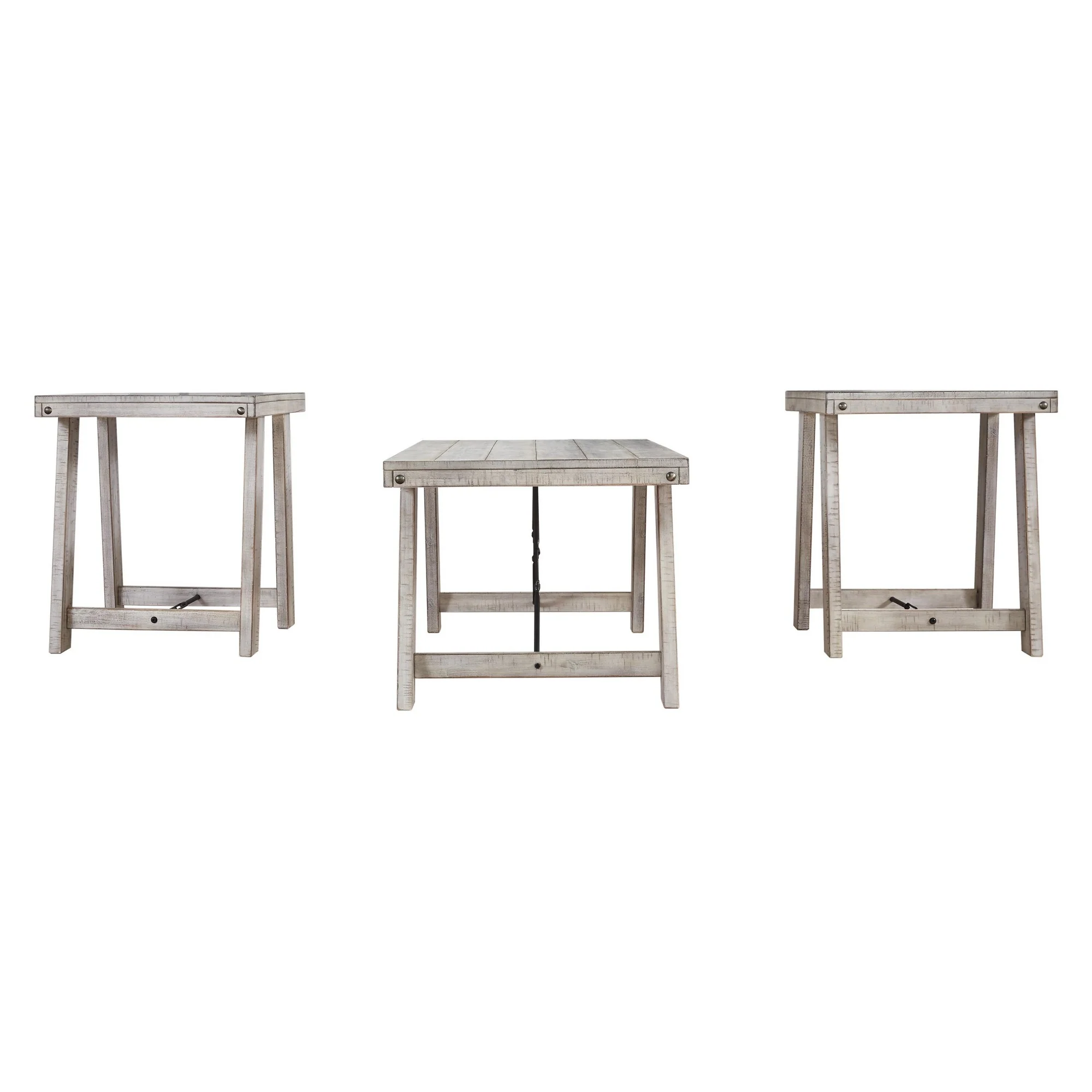 Wooden Table Set with Canted Legs and Tension Bars, Washed White By Benzara - Image 4