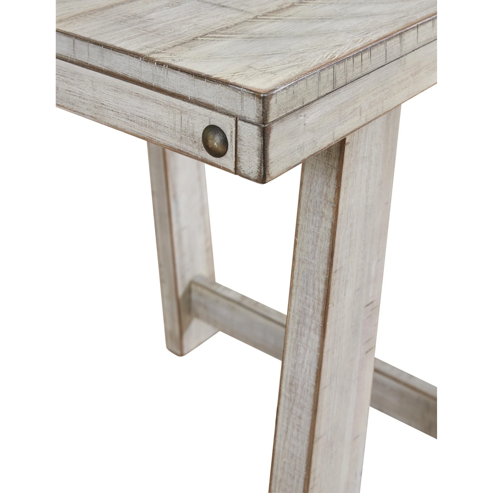 Wooden Table Set with Canted Legs and Tension Bars, Washed White By Benzara - Image 5