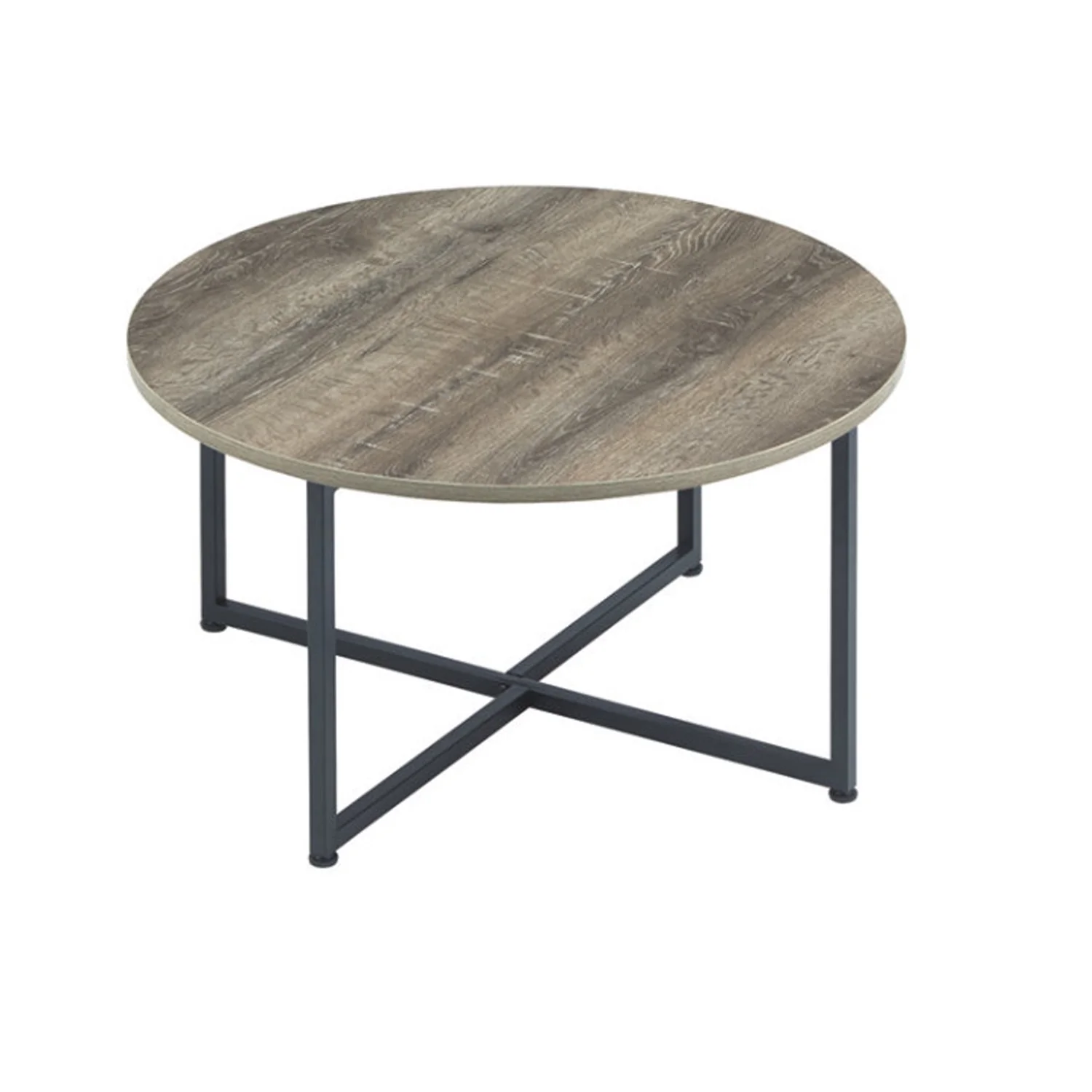 Wooden Table Set With Sturdy Metal Base, Set Of Three, Gray And Brown By Benzara - Image 3