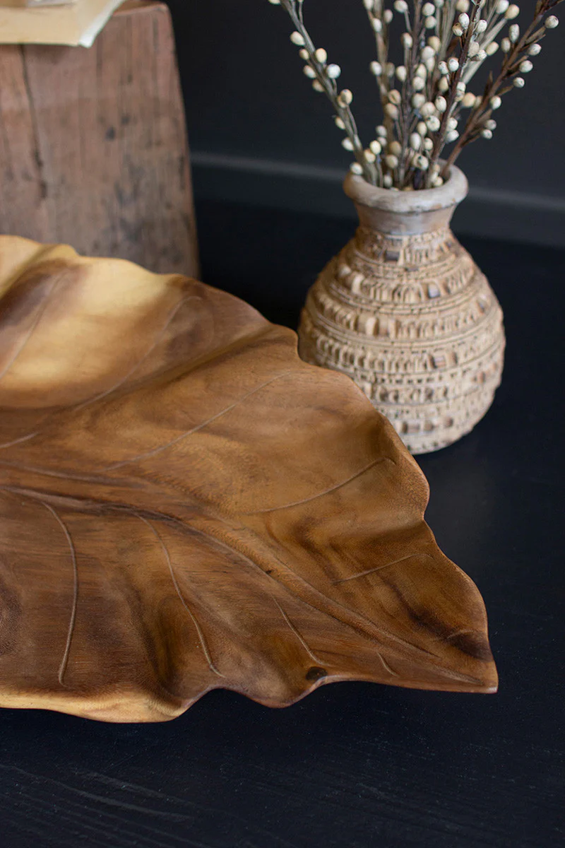 Wooden Teak Leaf Tray By Kalalou - Image 2