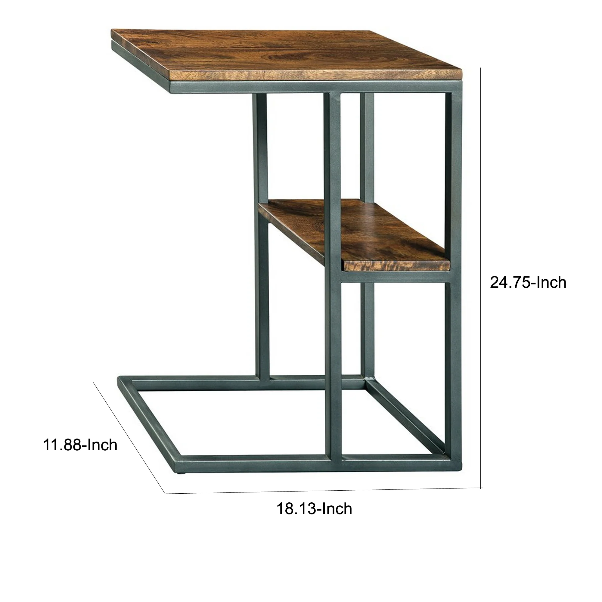 Wooden Top Accent Table with 1 Fixed Shelf and Metal Frame,Black and Brown By Benzara - Image 2