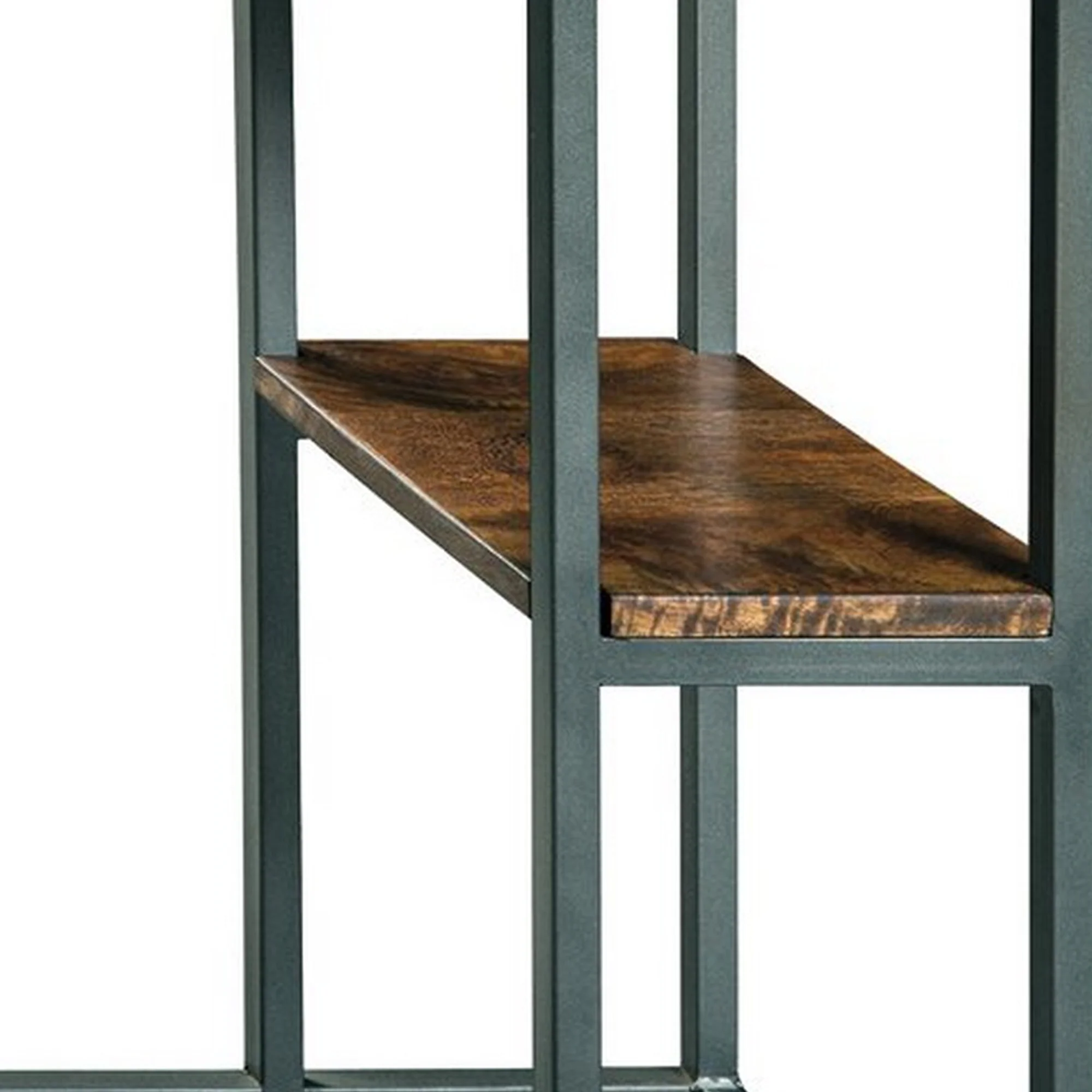 Wooden Top Accent Table with 1 Fixed Shelf and Metal Frame,Black and Brown By Benzara - Image 3