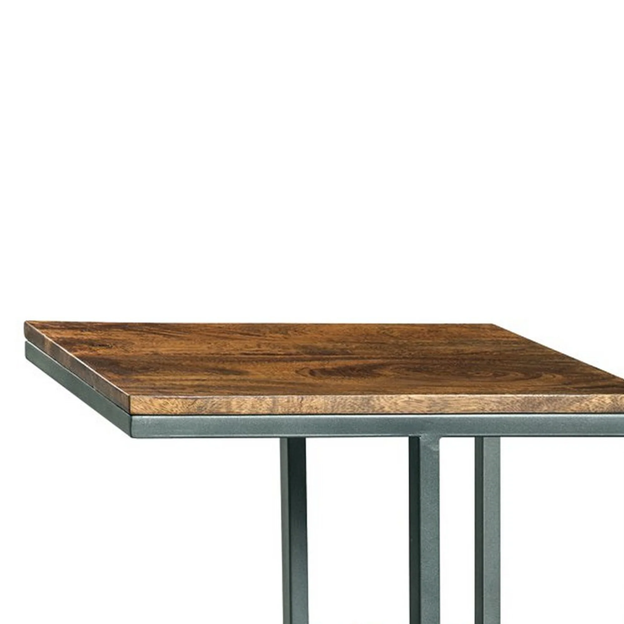 Wooden Top Accent Table with 1 Fixed Shelf and Metal Frame,Black and Brown By Benzara - Image 5