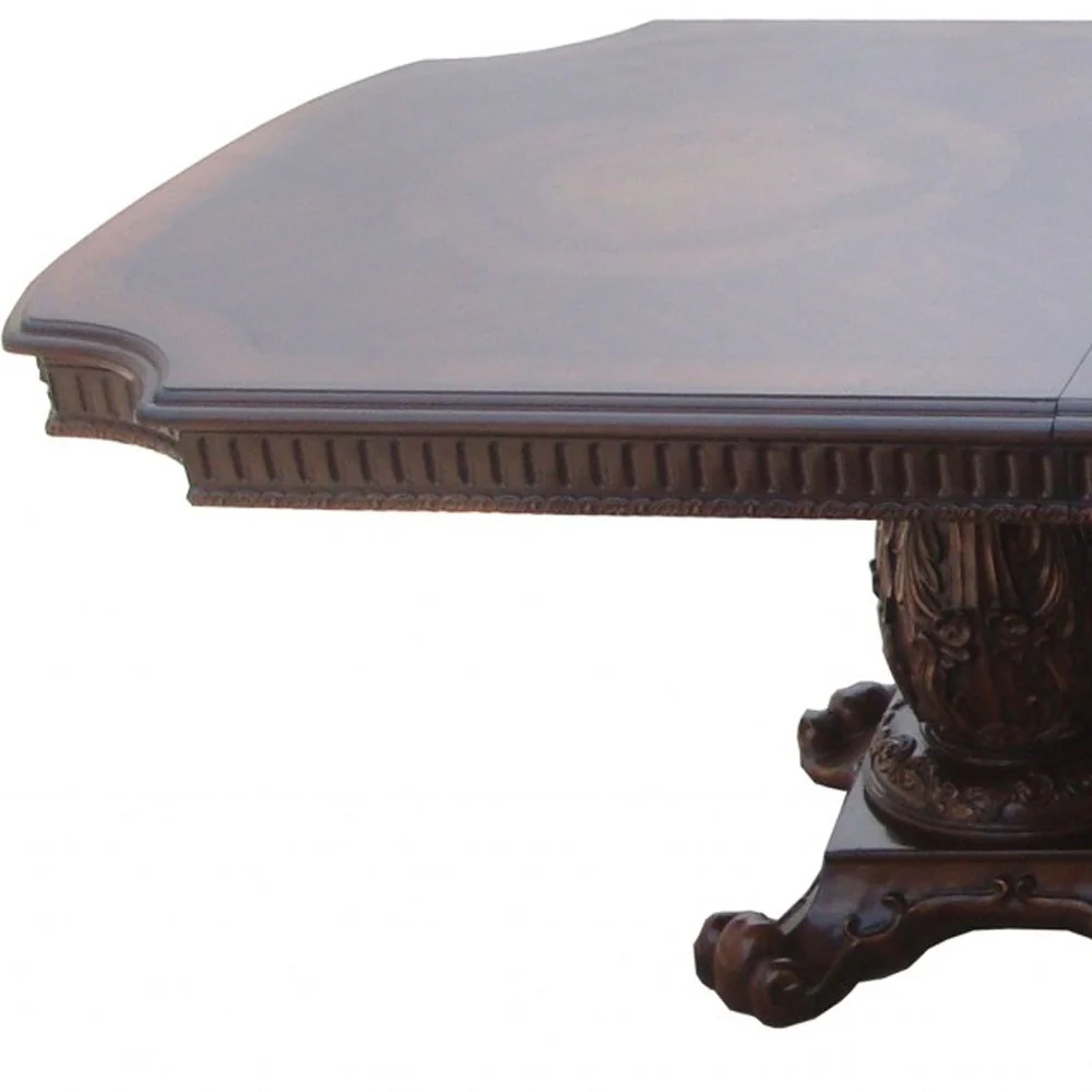 Wooden Top Cherry Dining Table With Wood Carving Details By Homeroots - Image 3