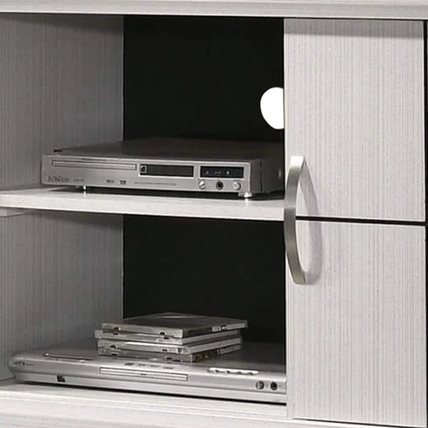 Wooden TV Stand with 2 Drawers and 2 Open Compartments, White and Black By Benzara - Image 4