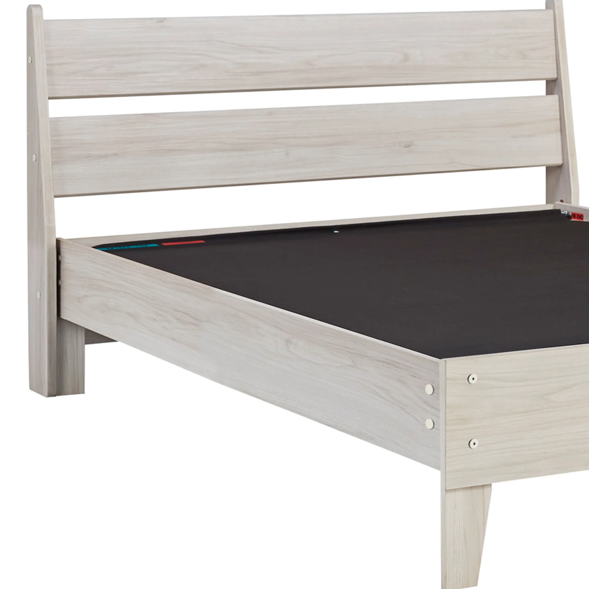 Wooden Twin Platform Bed with Grains, Off White By Benzara - Image 2