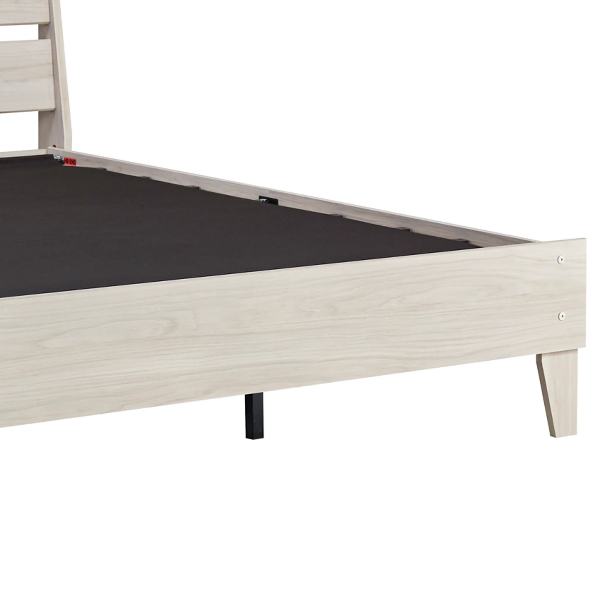 Wooden Twin Platform Bed with Grains, Off White By Benzara - Image 3