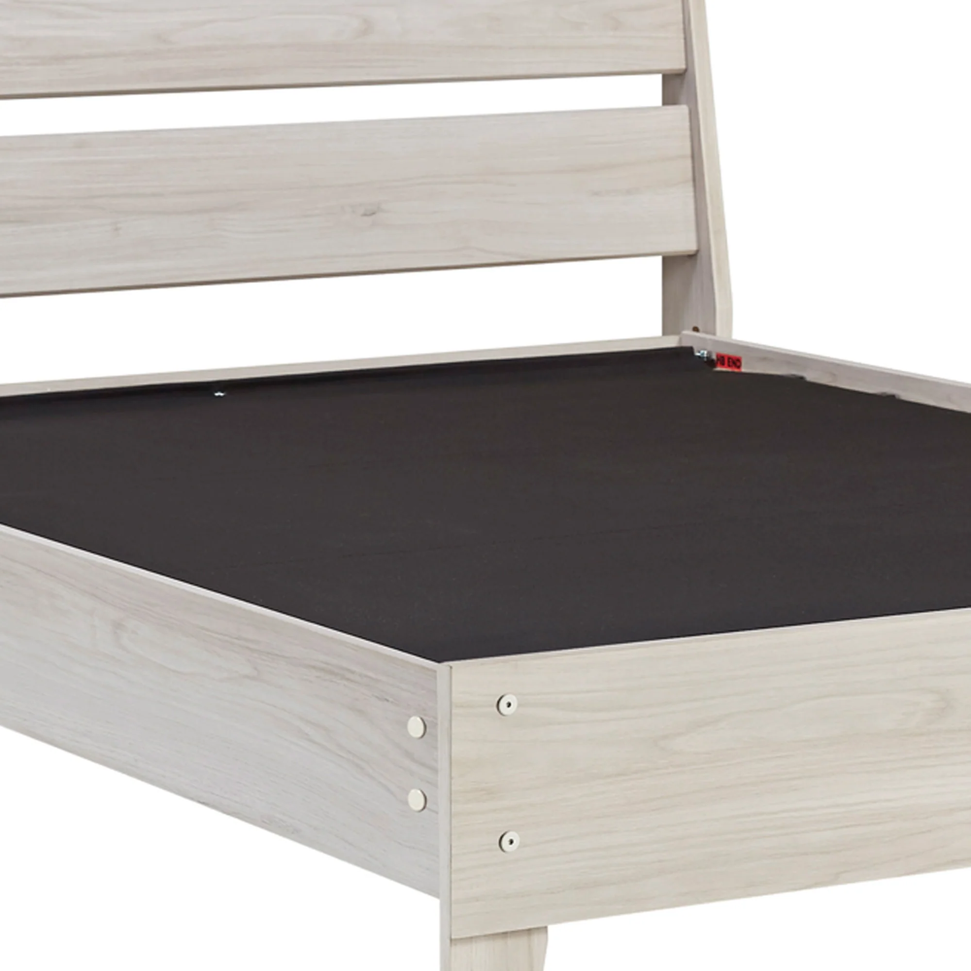 Wooden Twin Platform Bed with Grains, Off White By Benzara - Image 4