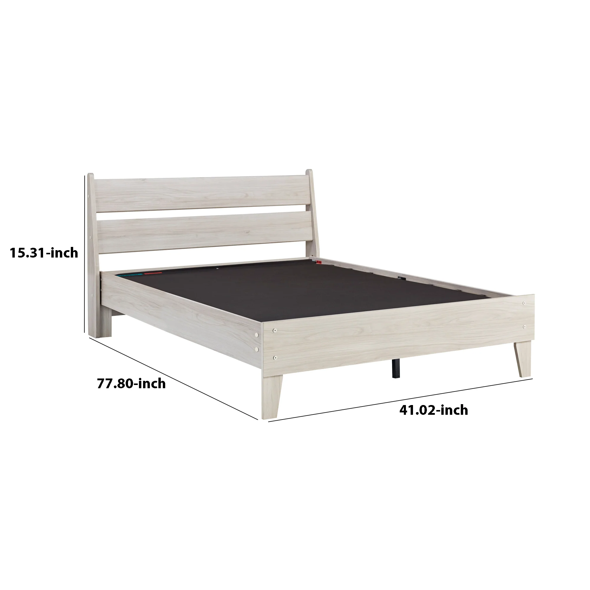 Wooden Twin Platform Bed with Grains, Off White By Benzara - Image 5