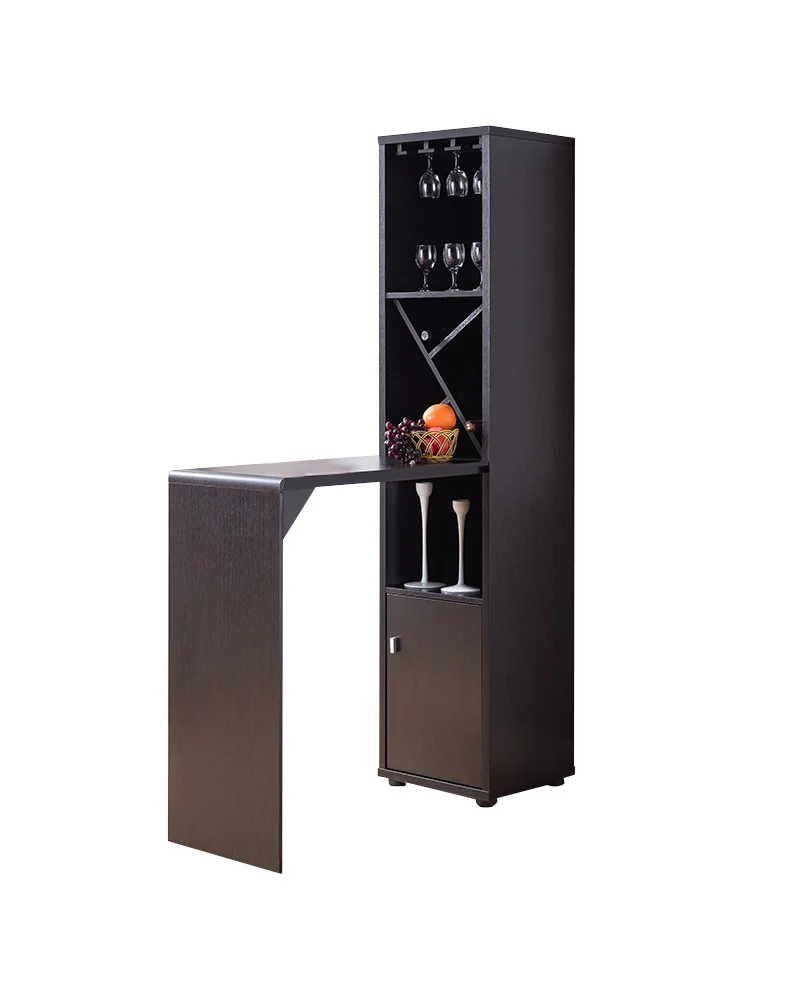 Wooden Wine Cabinet With Spacious Storage And Bar Table, Red Cocoa Brown By Benzara - Image 2