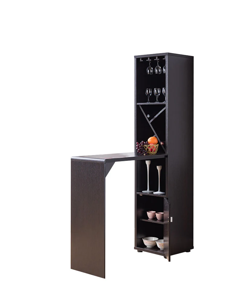Wooden Wine Cabinet With Spacious Storage And Bar Table, Red Cocoa Brown By Benzara - Image 3