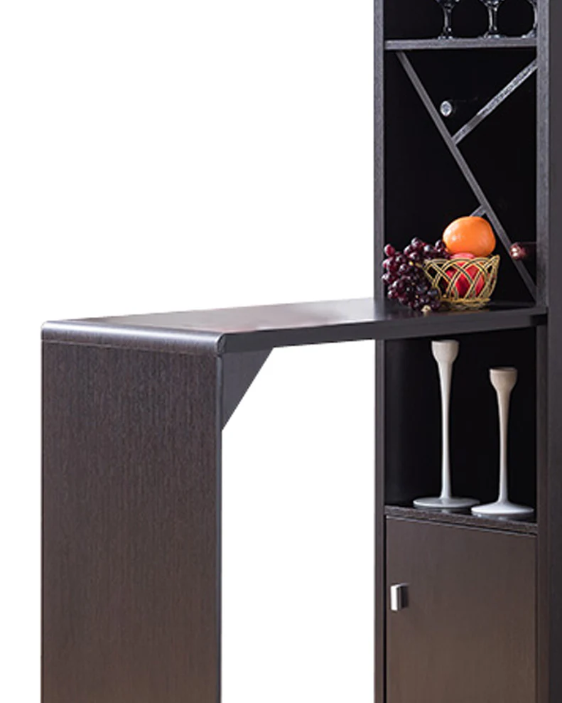 Wooden Wine Cabinet With Spacious Storage And Bar Table, Red Cocoa Brown By Benzara - Image 5
