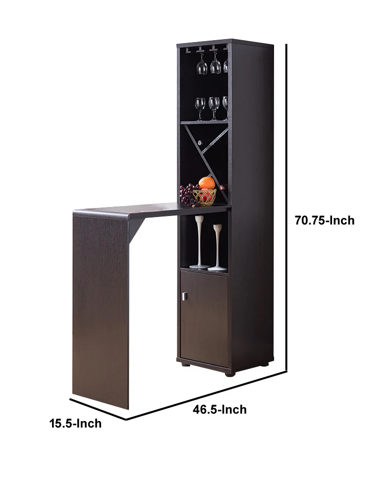 Wooden Wine Cabinet With Spacious Storage And Bar Table, Red Cocoa Brown By Benzara - Image 6