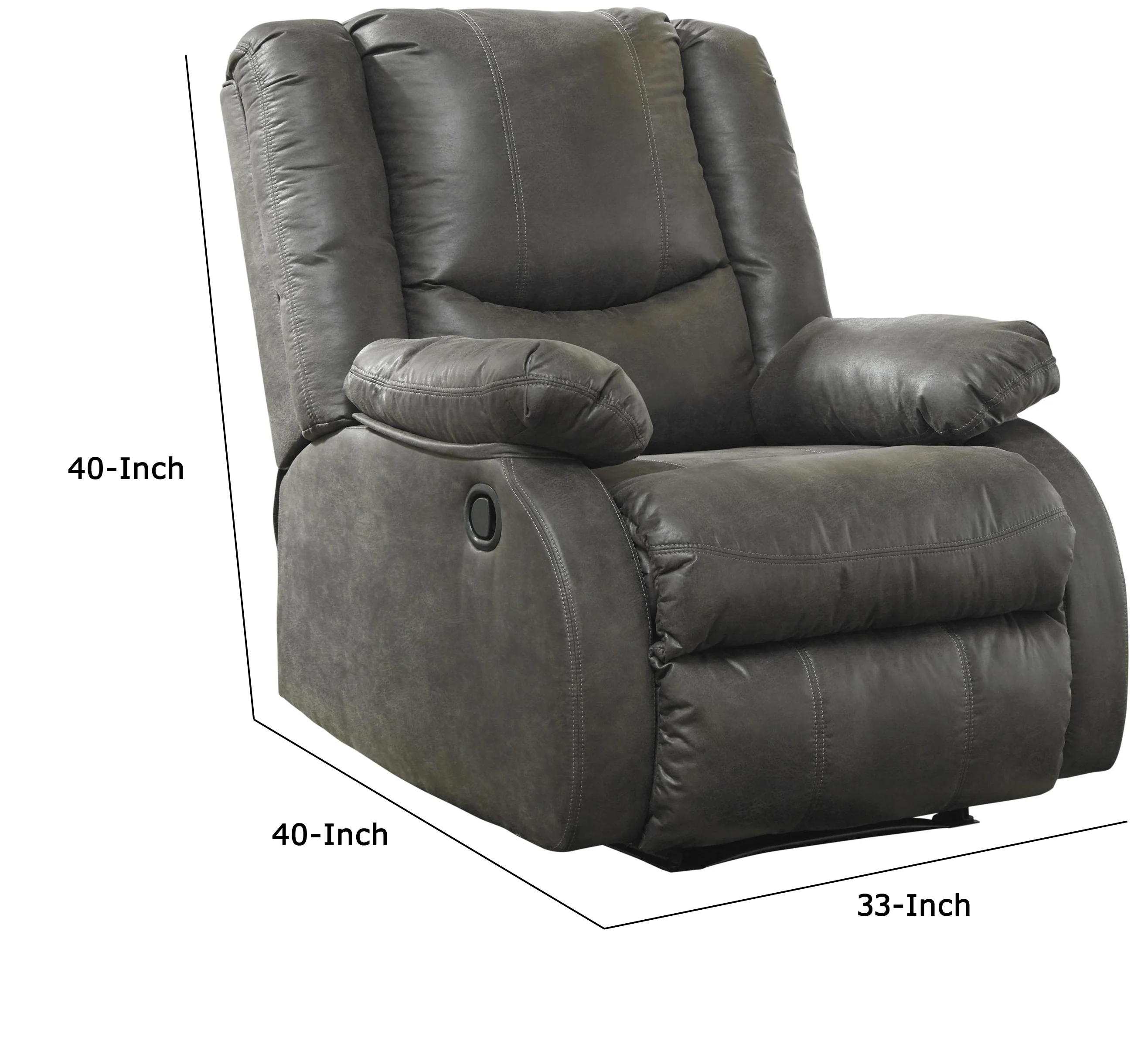 Wooden Zero Wall Recliner With Pillow Top Arms And Tufted Back, Gray By Benzara - Image 3