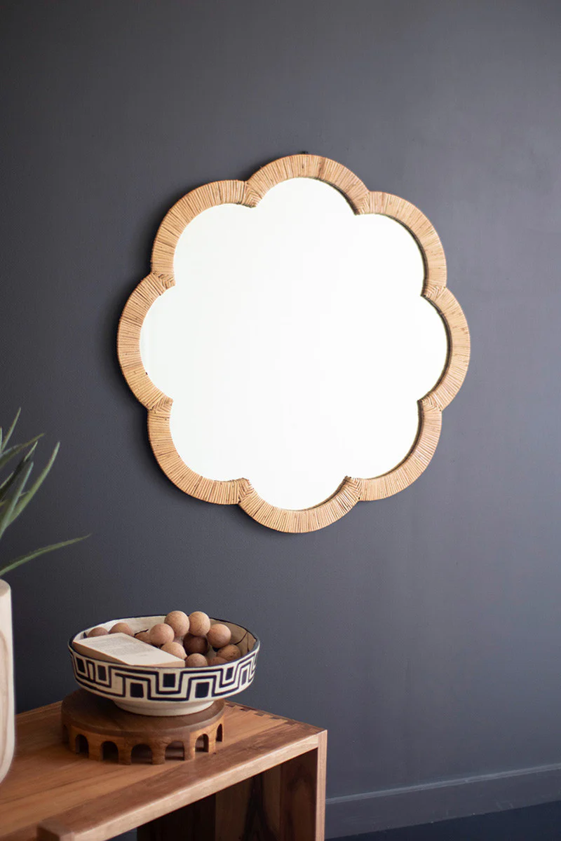 Woven Cane Flower Shaped Framed Mirror By Kalalou - Image 3