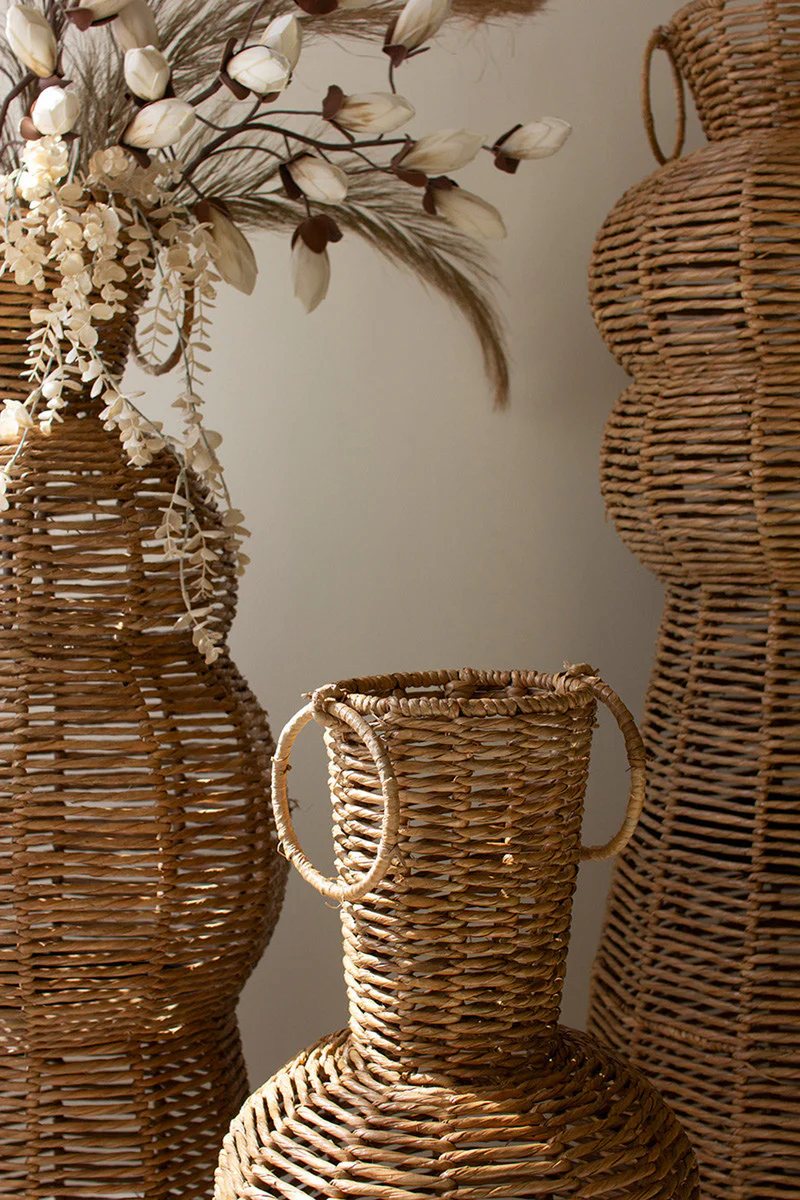 Woven Seagrass And Iron Floor Vases Set Of 3 By Kalalou - Image 3