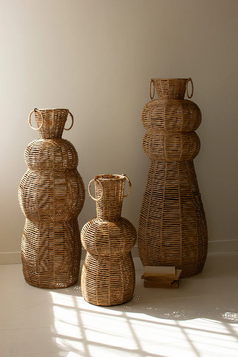Woven Seagrass And Iron Floor Vases Set Of 3 By Kalalou - Image 4