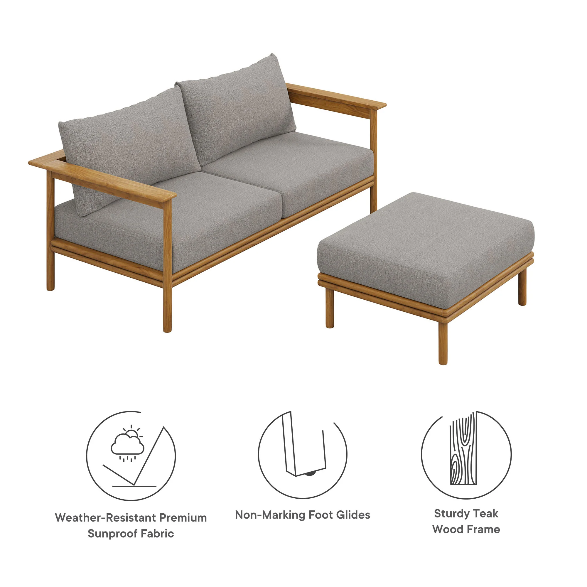 Wren 2-Piece Outdoor Patio Teak Wood Sofa and Ottoman Set by Modway - Image 3