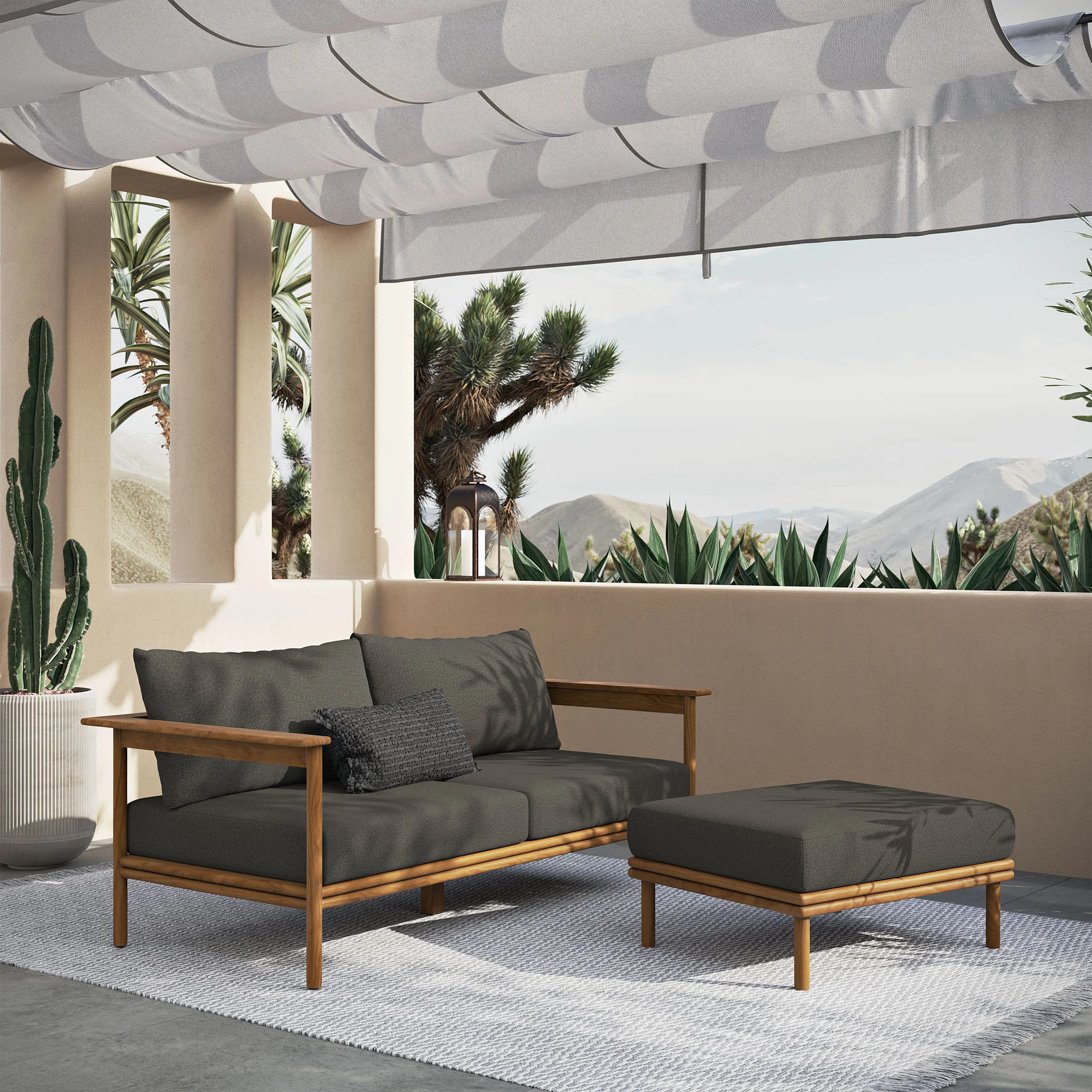 Wren 2-Piece Outdoor Patio Teak Wood Sofa and Ottoman Set by Modway - Image 5