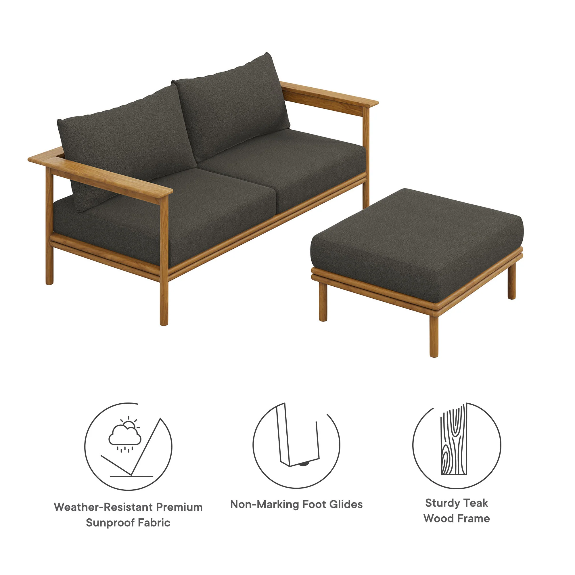 Wren 2-Piece Outdoor Patio Teak Wood Sofa and Ottoman Set by Modway - Image 6