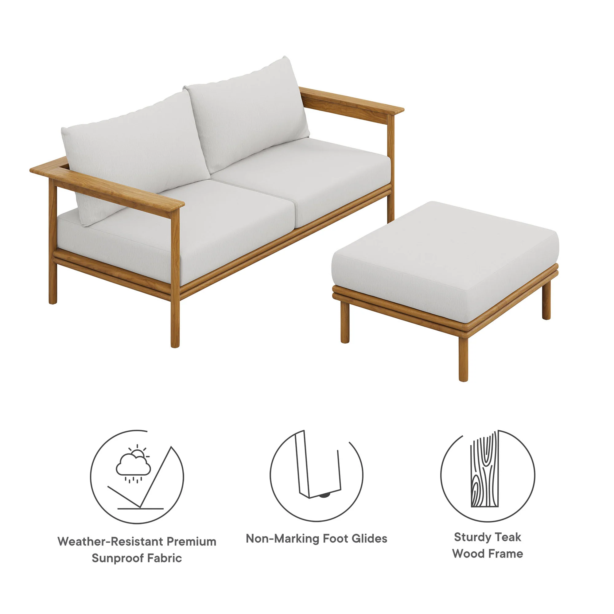 Wren 2-Piece Outdoor Patio Teak Wood Sofa and Ottoman Set by Modway - Image 9