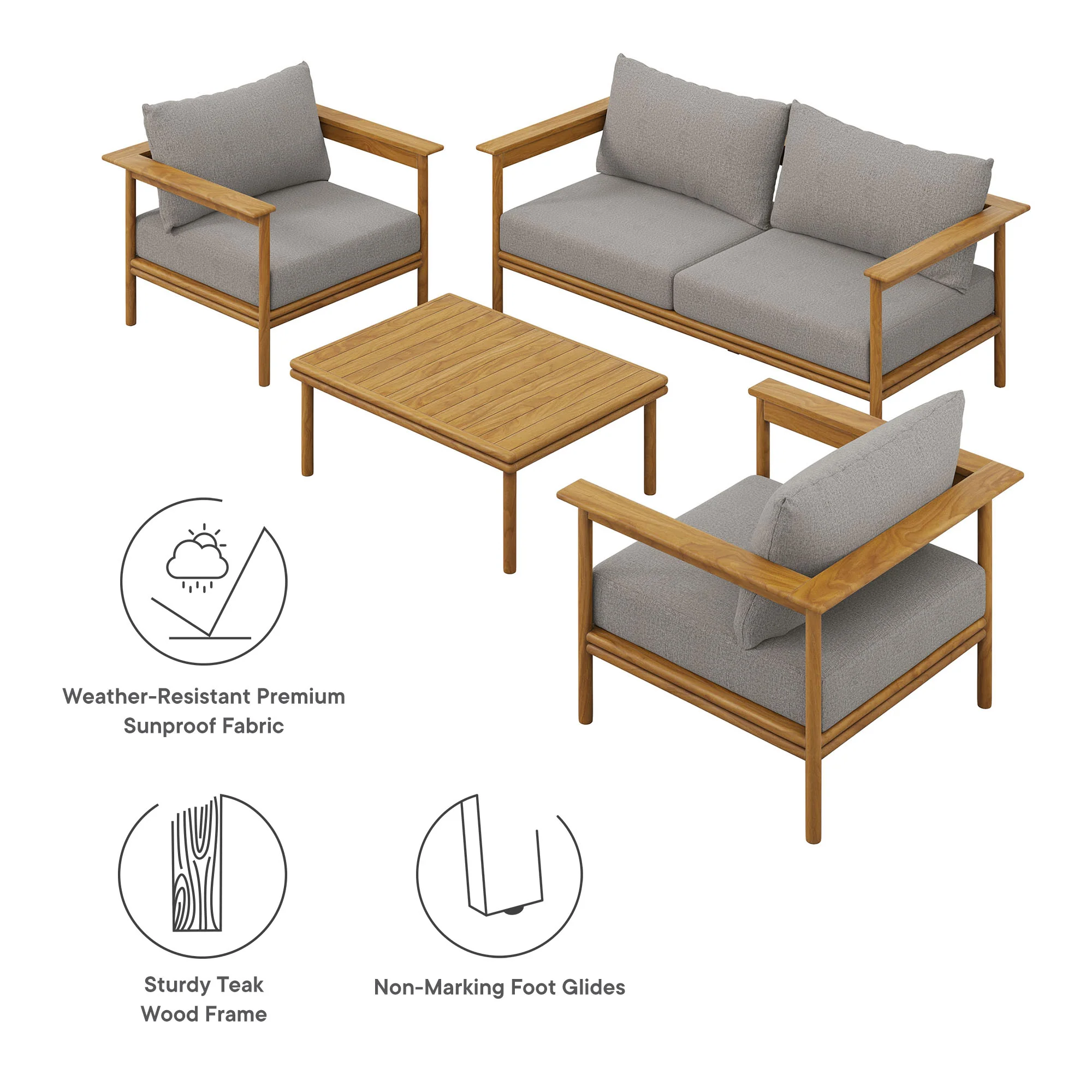 Wren 4-Piece Outdoor Patio Teak Wood Furniture Set by Modway - Image 3