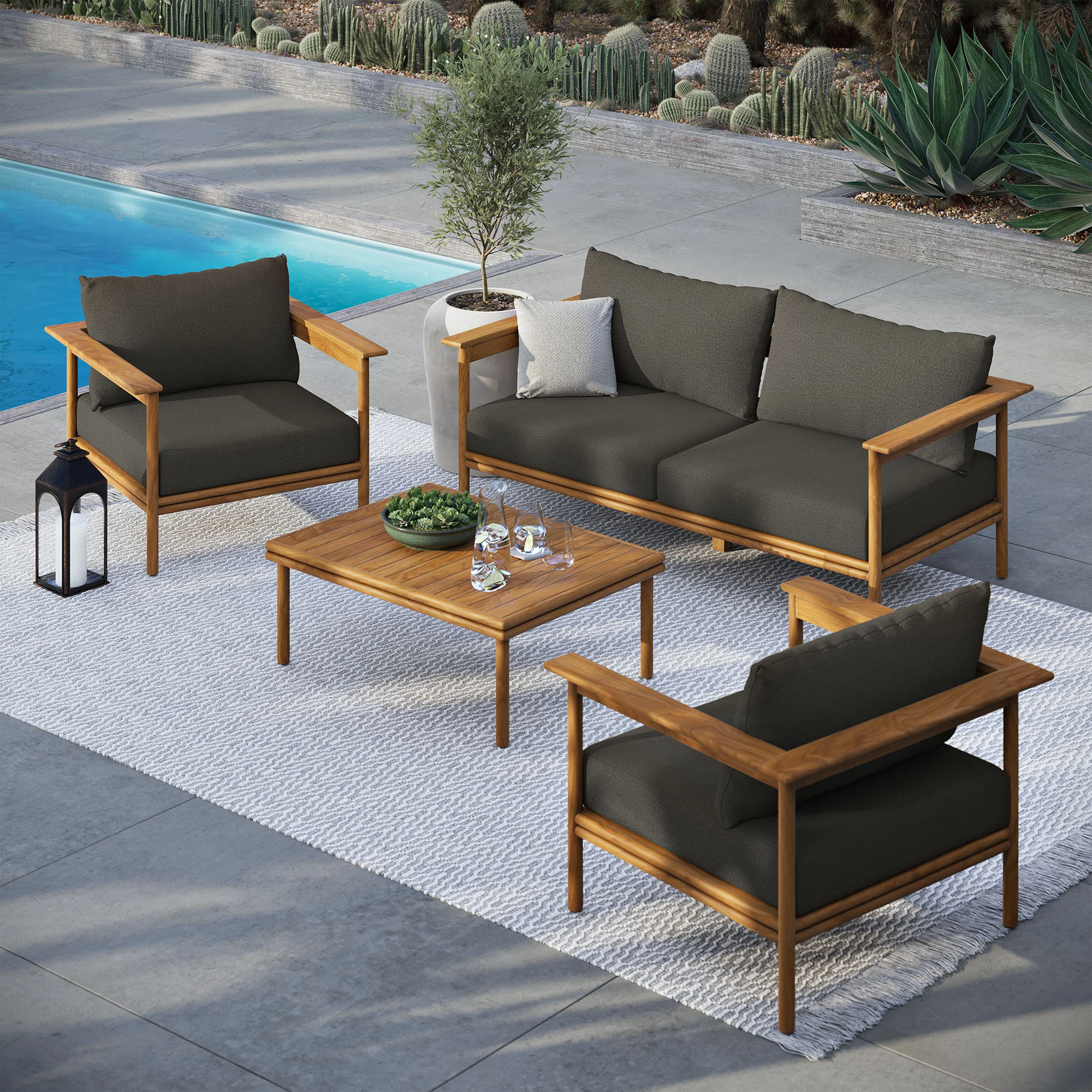 Wren 4-Piece Outdoor Patio Teak Wood Furniture Set by Modway - Image 5
