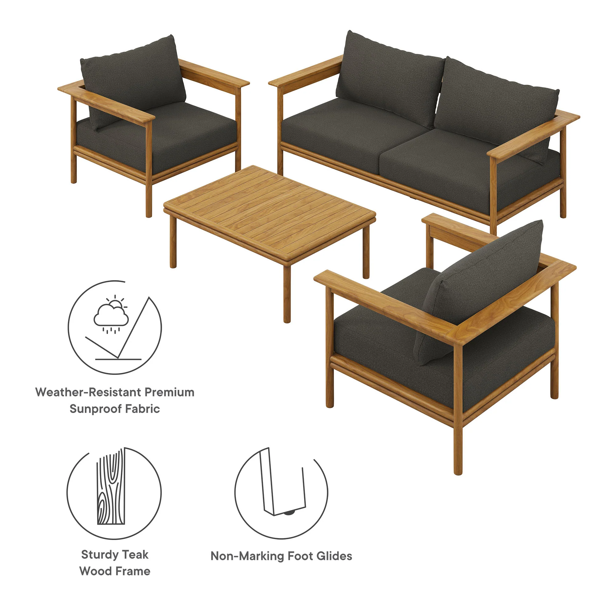 Wren 4-Piece Outdoor Patio Teak Wood Furniture Set by Modway - Image 6