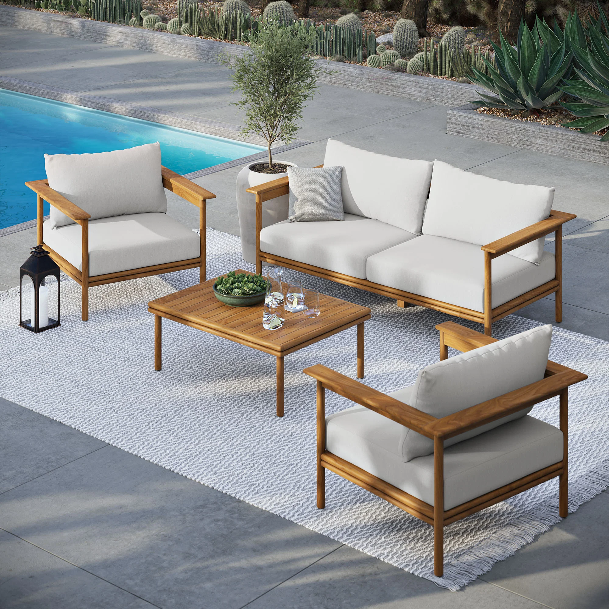 Wren 4-Piece Outdoor Patio Teak Wood Furniture Set by Modway - Image 8