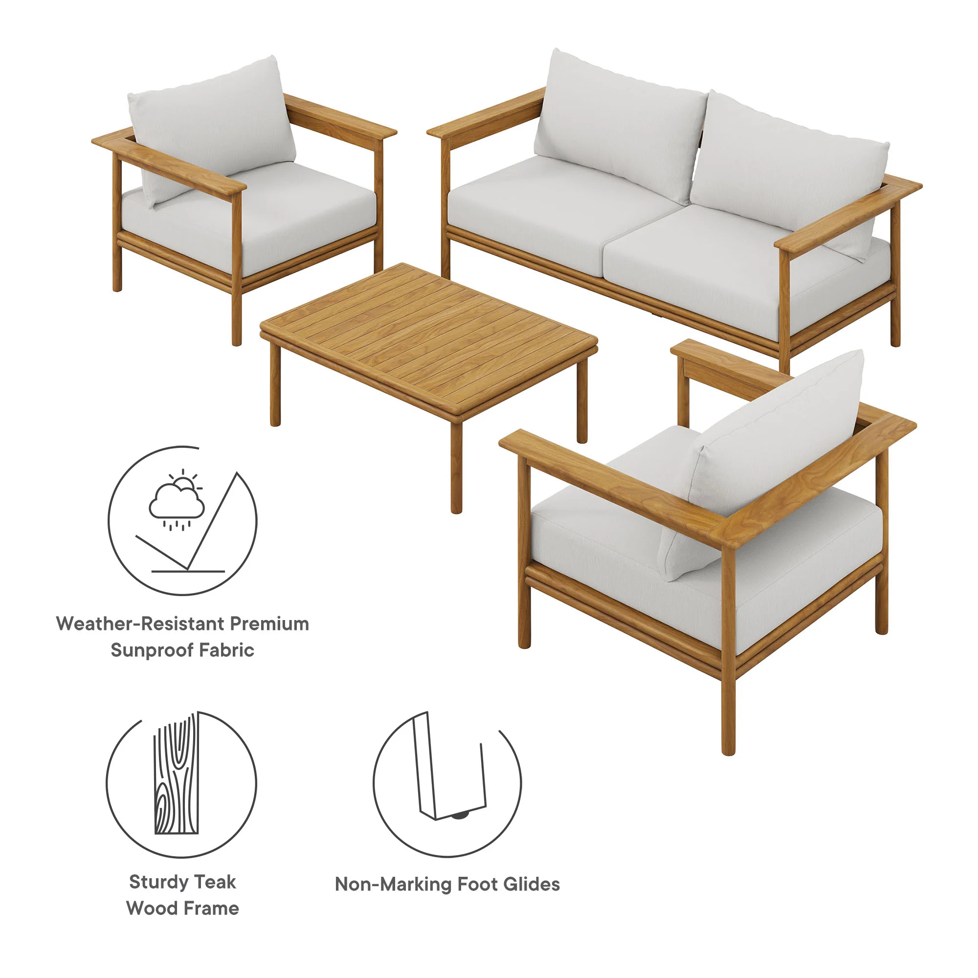 Wren 4-Piece Outdoor Patio Teak Wood Furniture Set by Modway - Image 9