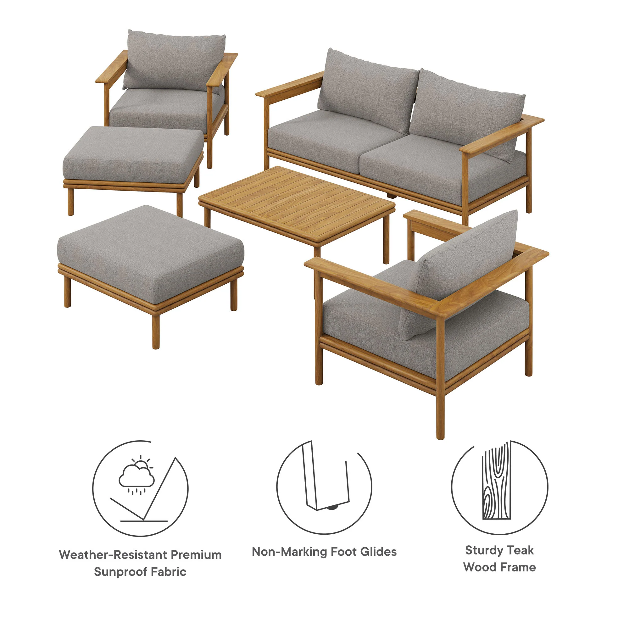 Wren 6-Piece Outdoor Patio Teak Wood Furniture Set by Modway - Image 3