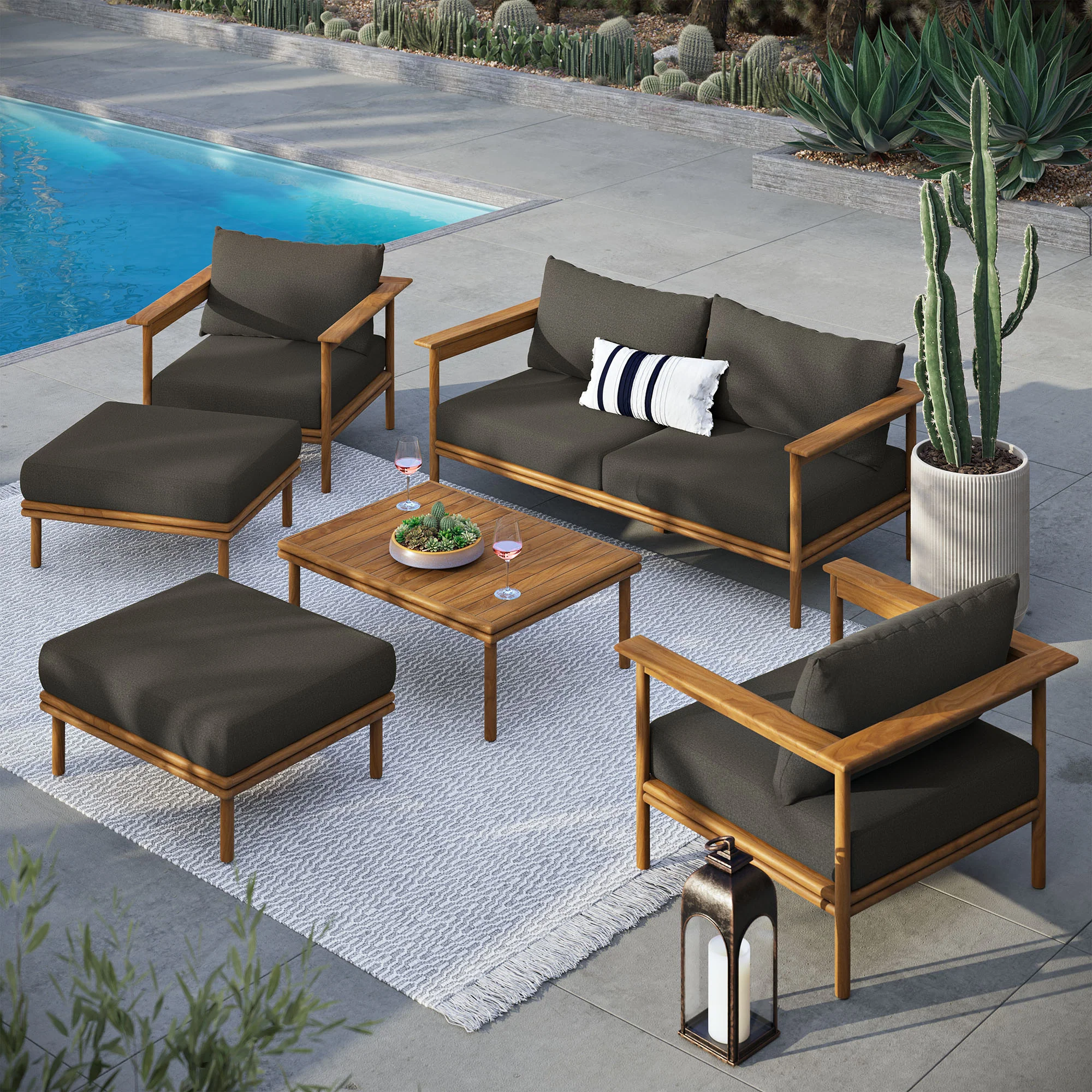 Wren 6-Piece Outdoor Patio Teak Wood Furniture Set by Modway - Image 5