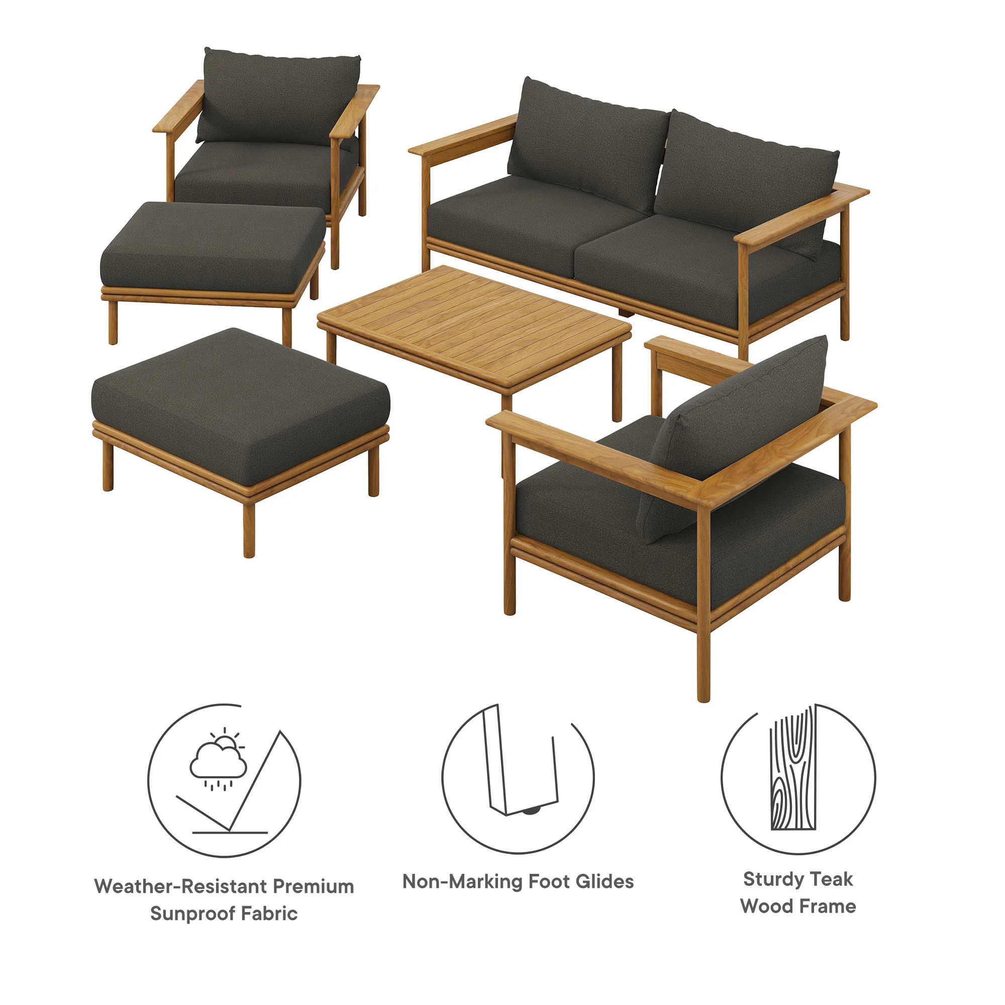 Wren 6-Piece Outdoor Patio Teak Wood Furniture Set by Modway - Image 6