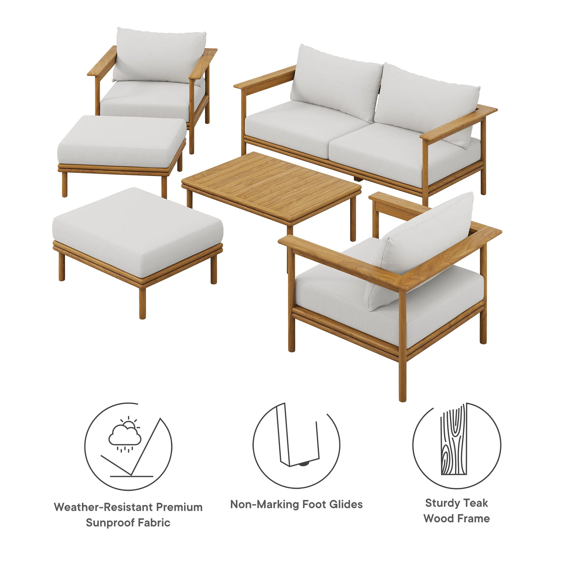 Wren 6-Piece Outdoor Patio Teak Wood Furniture Set by Modway - Image 9