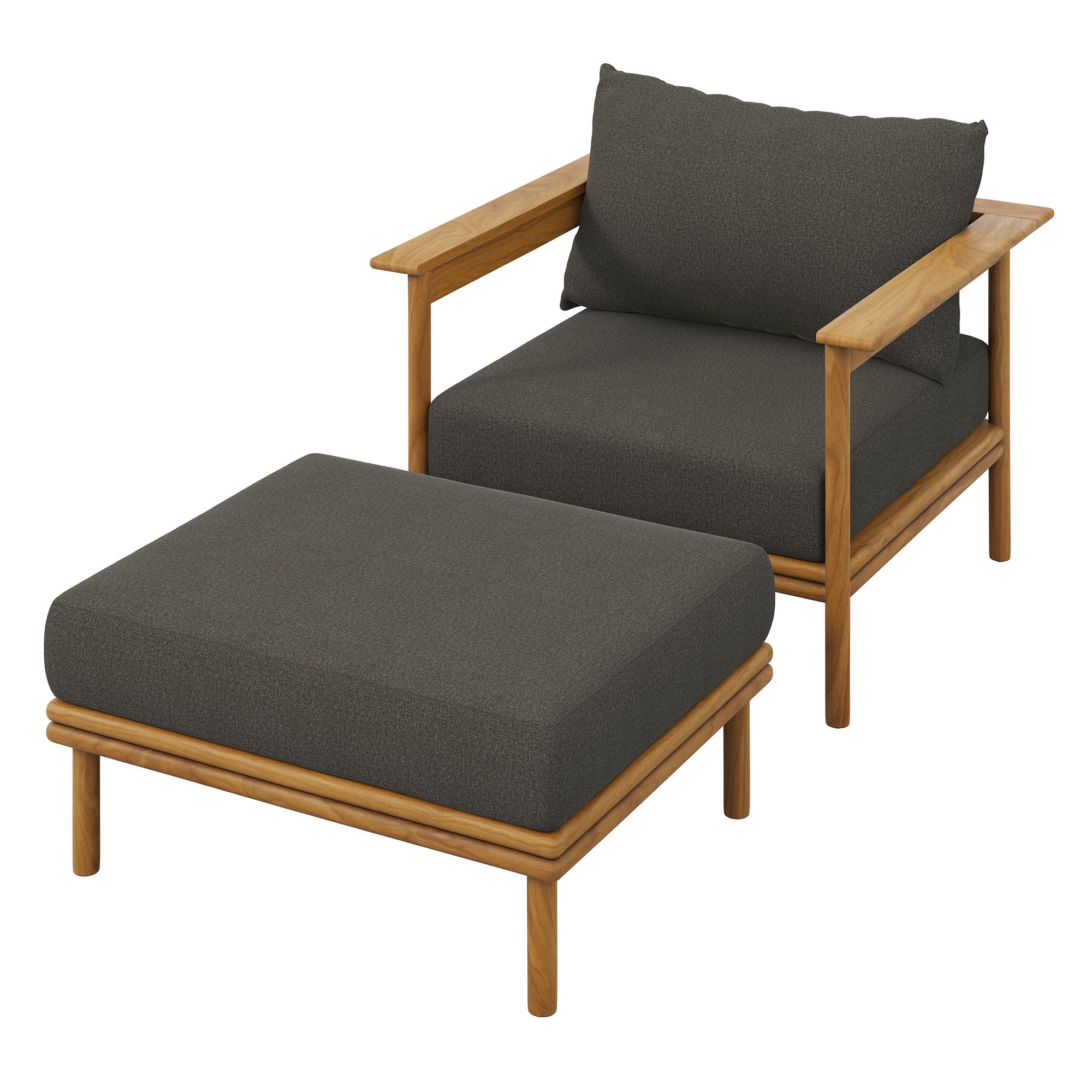 Wren Outdoor Patio Teak Wood Armchair and Ottoman Set by Modway - Image 4