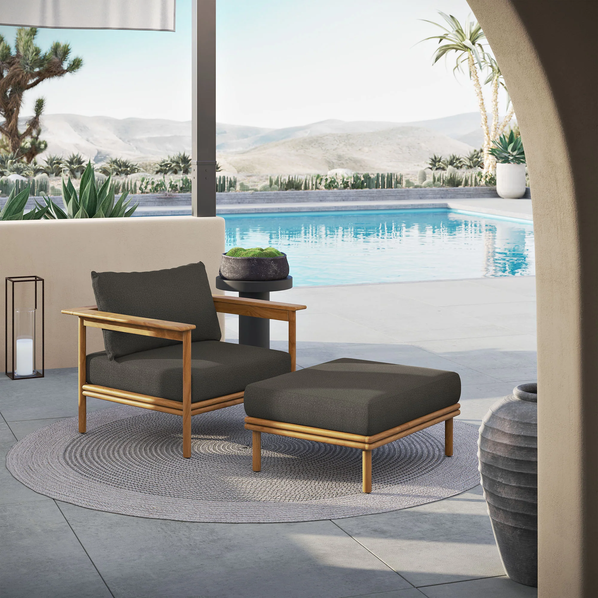 Wren Outdoor Patio Teak Wood Armchair and Ottoman Set by Modway - Image 5