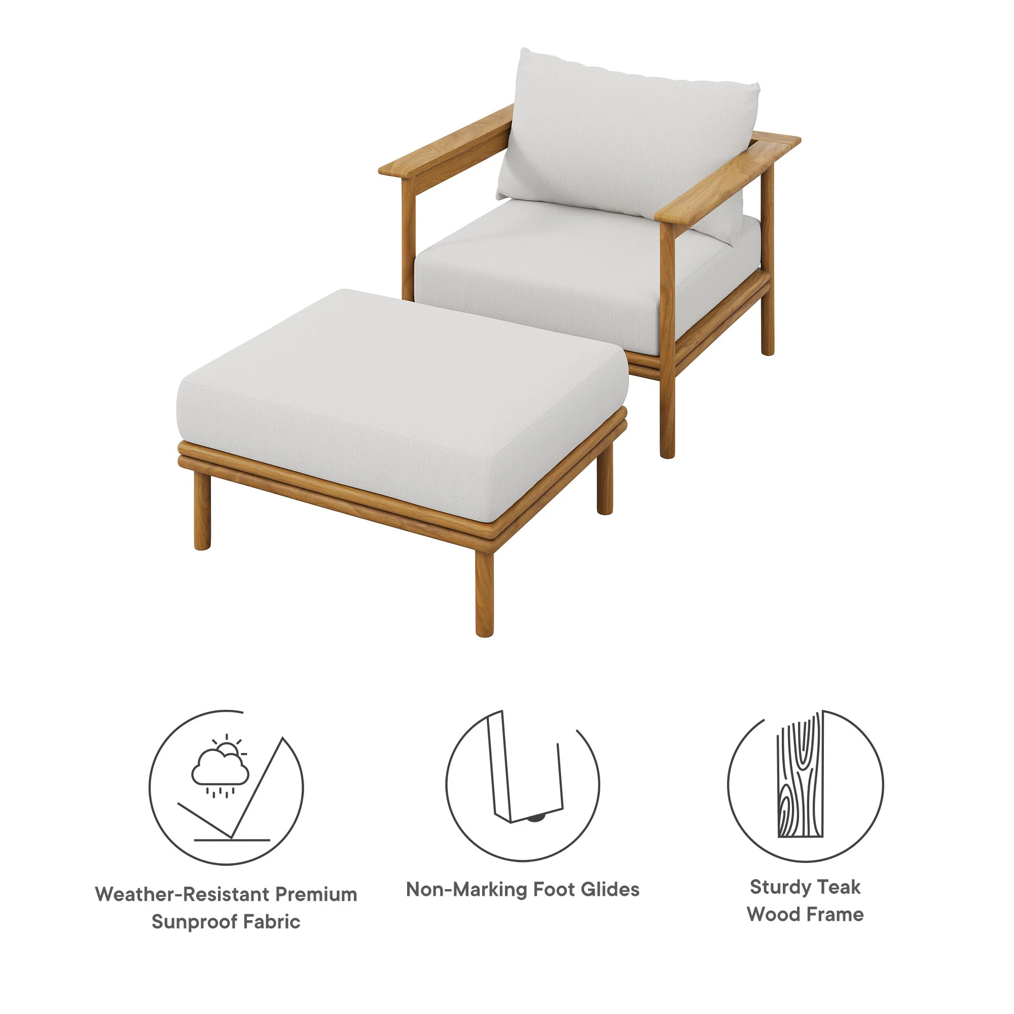 Wren Outdoor Patio Teak Wood Armchair and Ottoman Set by Modway - Image 9