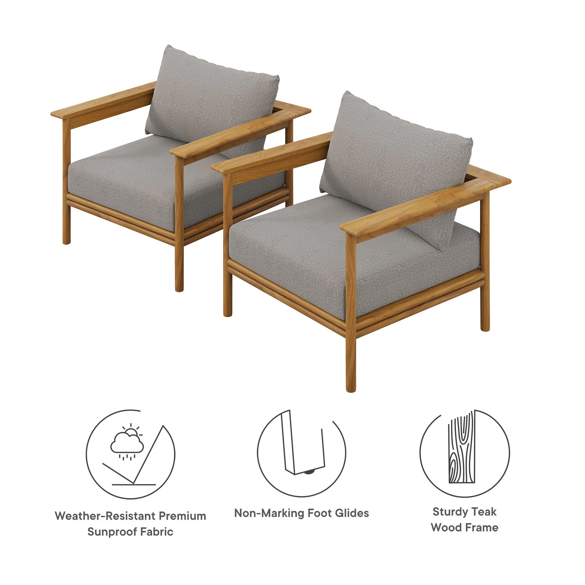 Wren Outdoor Patio Teak Wood Armchair Set of 2 by Modway - Image 3